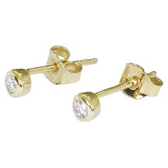 14k Gold Natural Diamond Stud Earrings Tiny Diamond Stud Bezel Diamond Stud