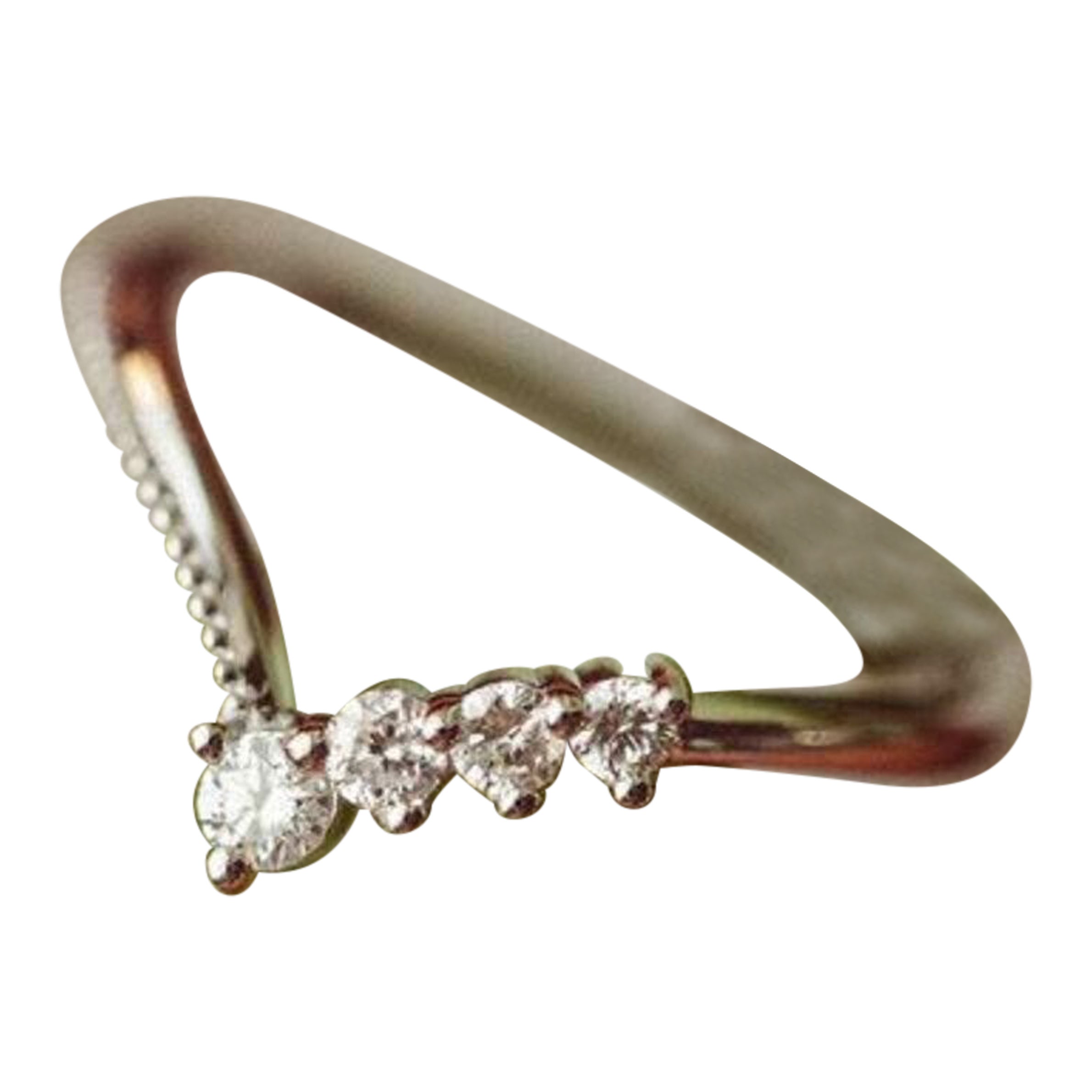 14k gold natural diamond V Shaped  Ring 925 Curved Stacking Wedding Ring Gift. For Sale
