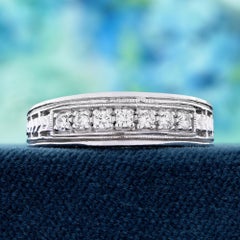 14K Gold Natural Diamond Vintage Style Wedding Carving Band Ring