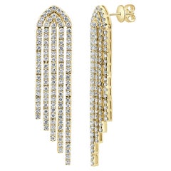 14K Gold Natural Diamond Waterfall Drop Earrings 4cttw 2-inches