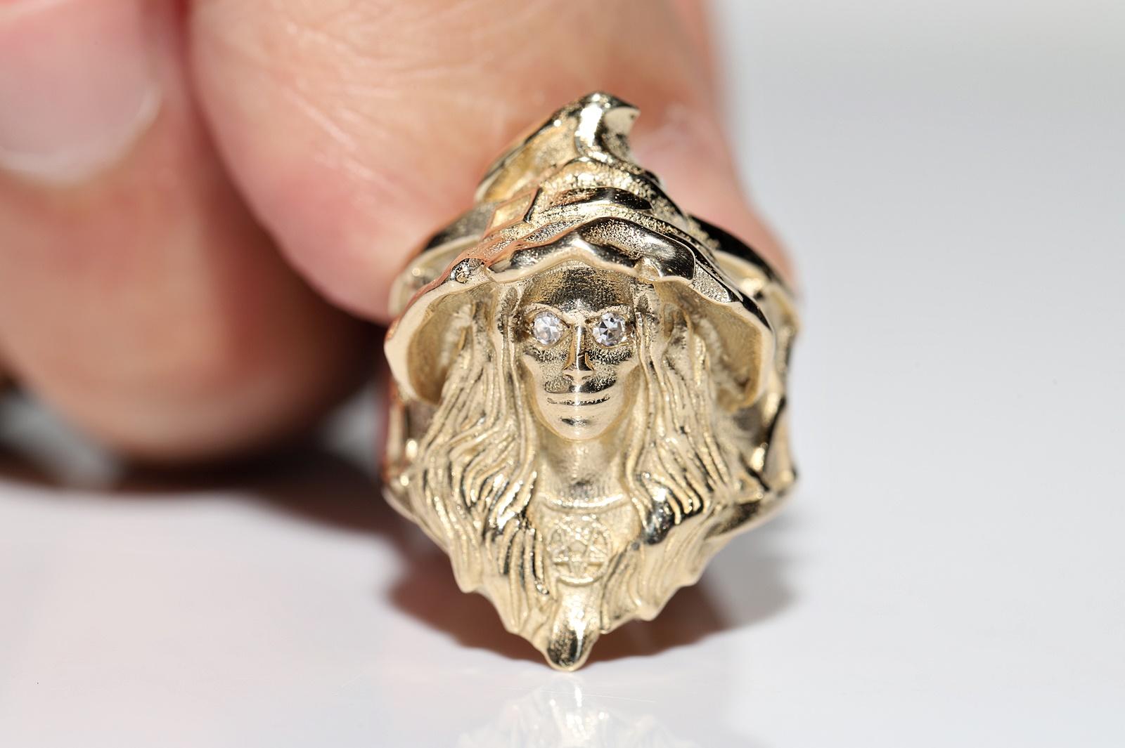 14k Gold Natural Diamond Witch Lady Decorated Strong Ring In New Condition For Sale In Fatih/İstanbul, 34