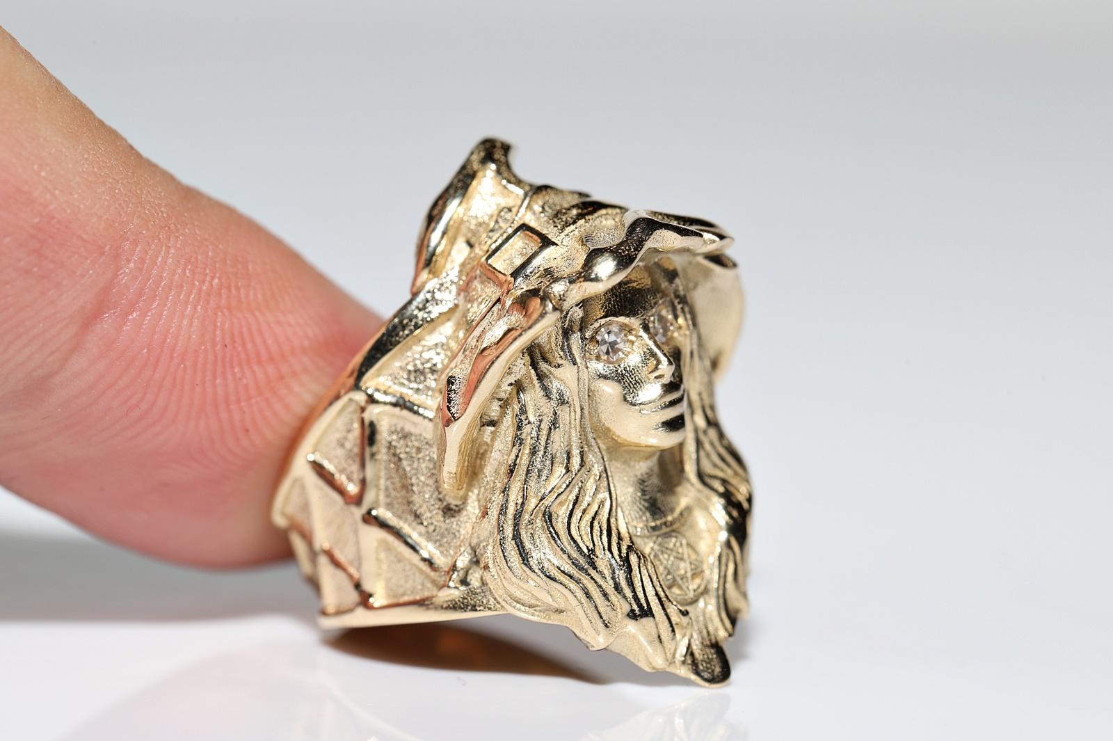 Women's 14k Gold Natural Diamond Witch Lady Decorated Strong Ring For Sale