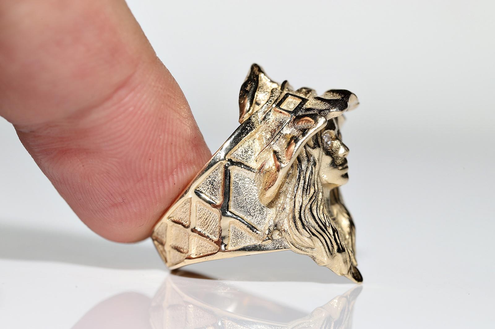 14k Gold Natural Diamond Witch Lady Decorated Strong Ring For Sale 1
