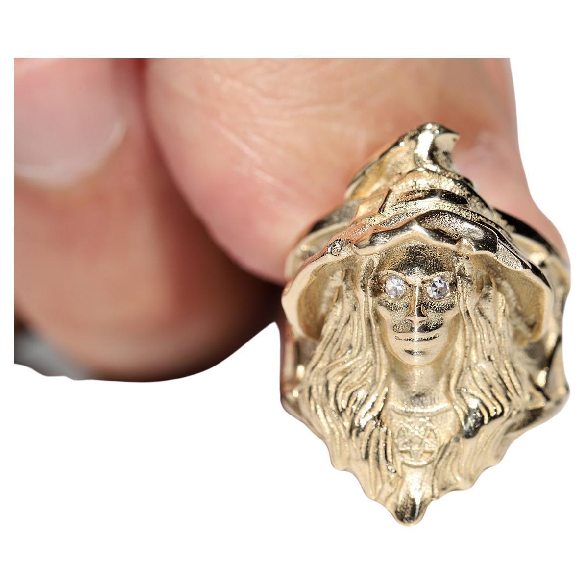 14k Gold Natural Diamond Witch Lady Decorated Strong Ring  For Sale
