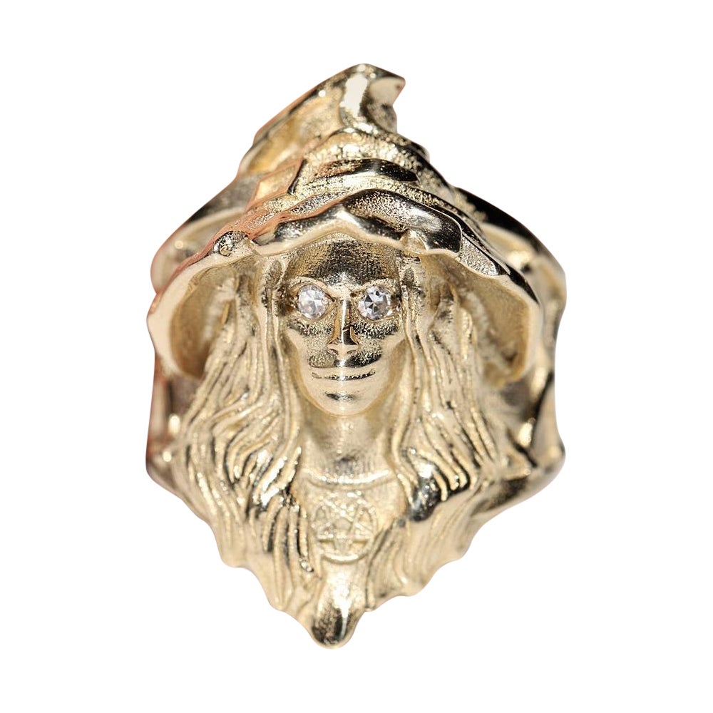 Bague forte en or 14k diamant naturel sorcière femme décorée