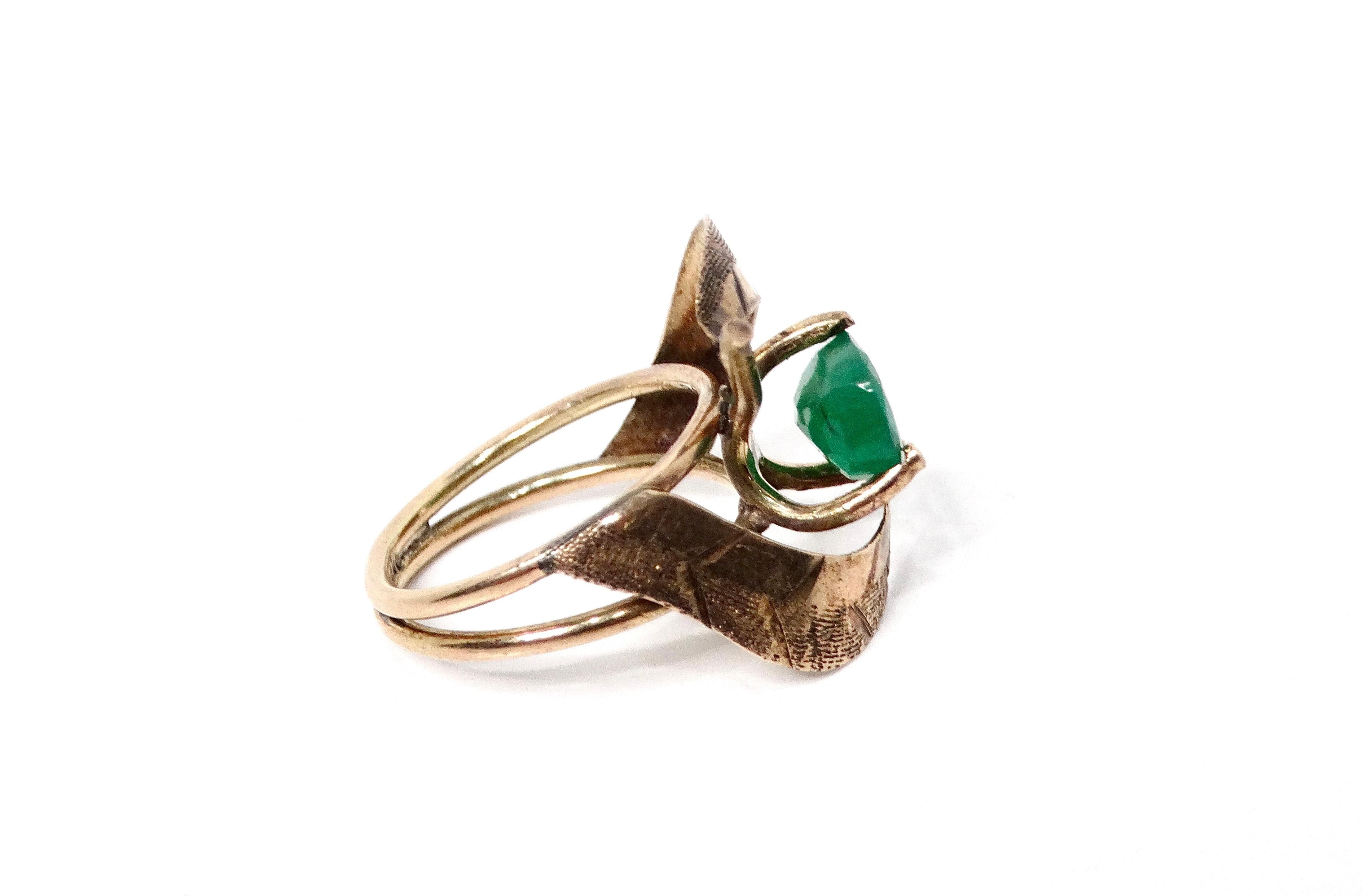 14k Gold Natural Emerald Cocktail Ring 1960s For Sale 1