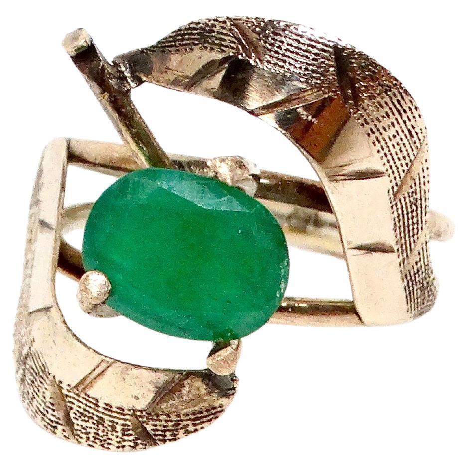 14k Gold Natural Emerald Cocktail Ring 1960s For Sale