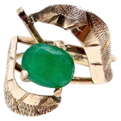 14k Gold Natural Emerald Cocktail Ring 1960s