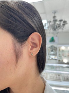 14K Gold Natural Emerald Lightning Bolt Stud Earrings Bezel Set Petite Modern