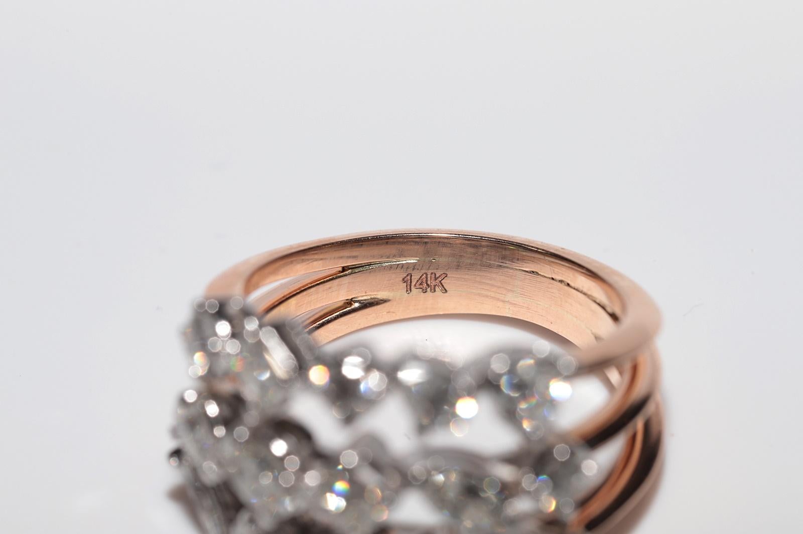 Bague solide en or 14 carats décorée de diamants en forme de cœur naturel marquise taille poire en vente 5