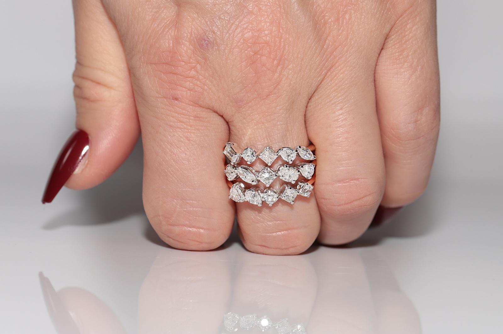 Bague solide en or 14 carats décorée de diamants en forme de cœur naturel marquise taille poire en vente 7