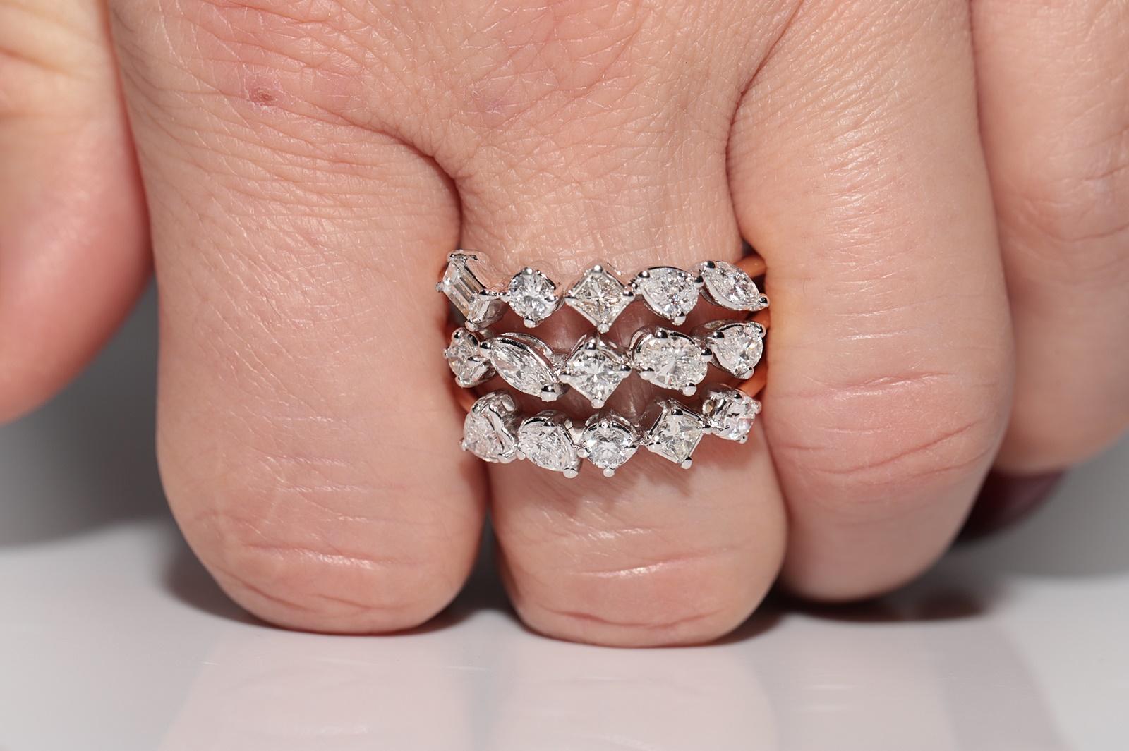 Bague solide en or 14 carats décorée de diamants en forme de cœur naturel marquise taille poire en vente 8