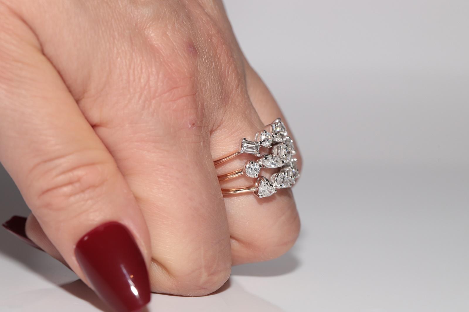 Bague solide en or 14 carats décorée de diamants en forme de cœur naturel marquise taille poire en vente 9