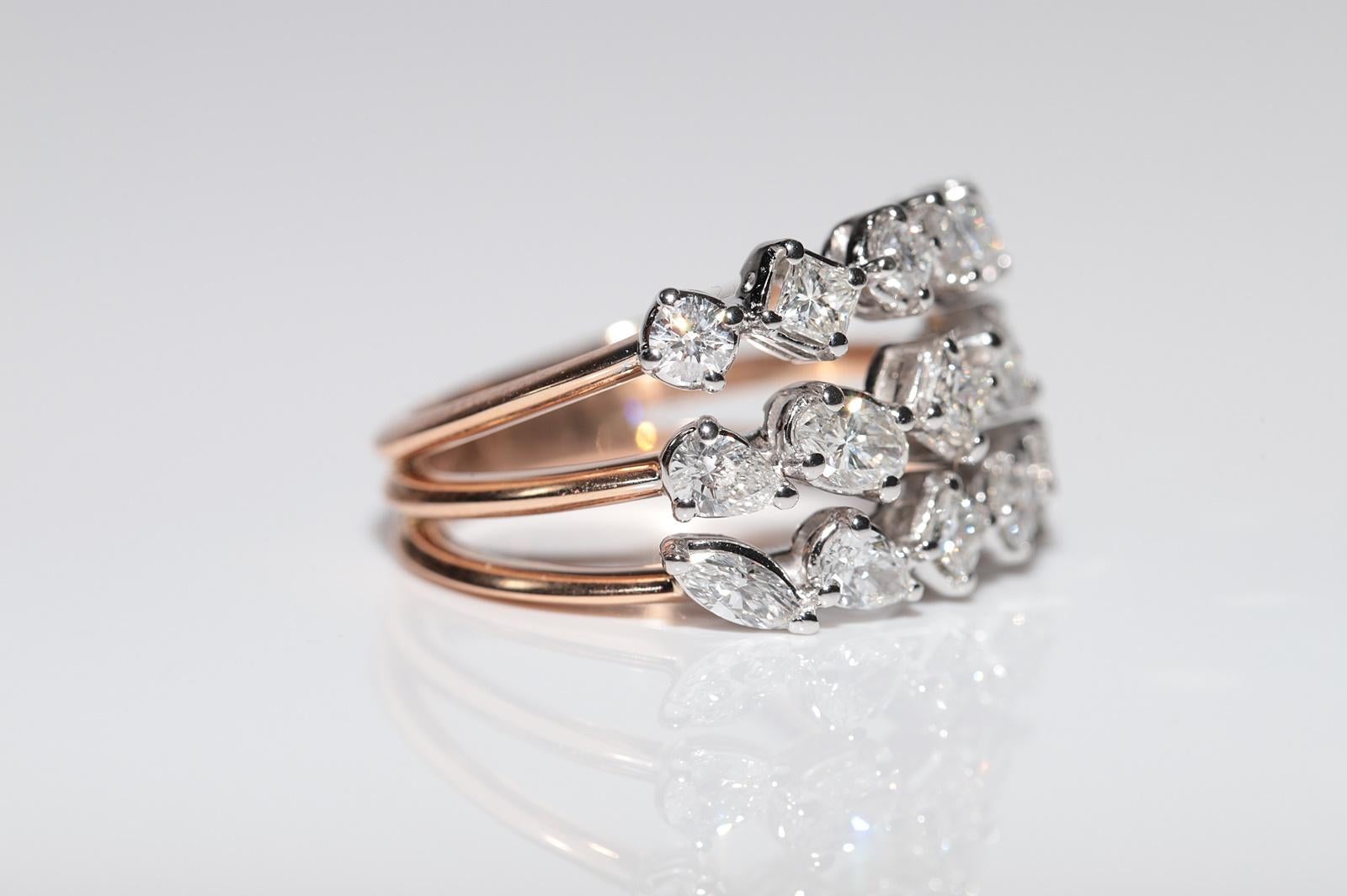 Bague solide en or 14 carats décorée de diamants en forme de cœur naturel marquise taille poire Bon état - En vente à Fatih/İstanbul, 34