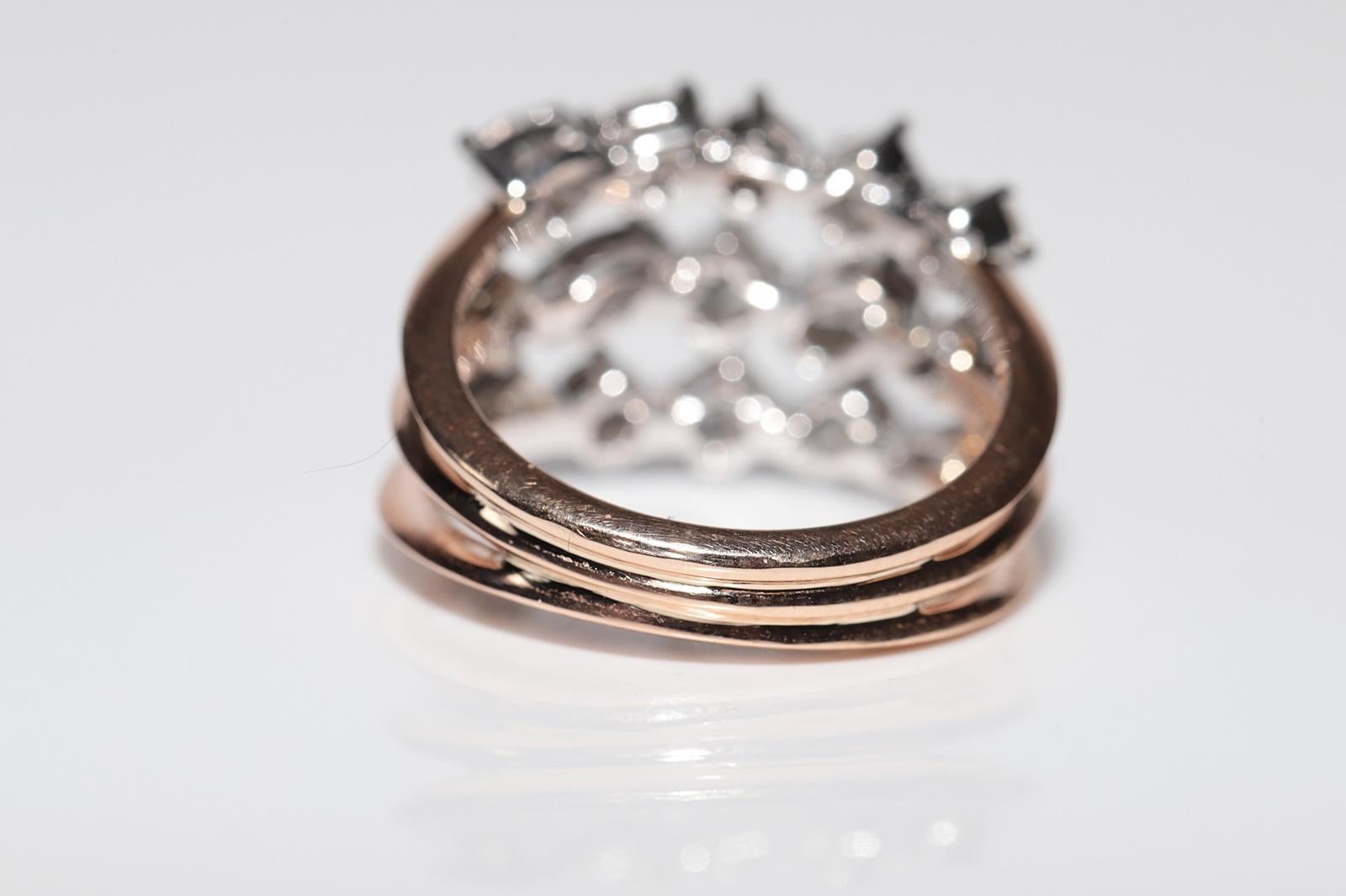 Bague solide en or 14 carats décorée de diamants en forme de cœur naturel marquise taille poire en vente 2