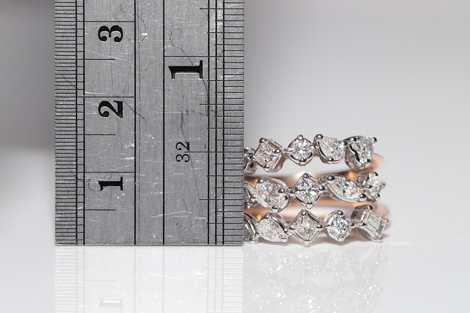Bague solide en or 14 carats décorée de diamants en forme de cœur naturel marquise taille poire en vente 3