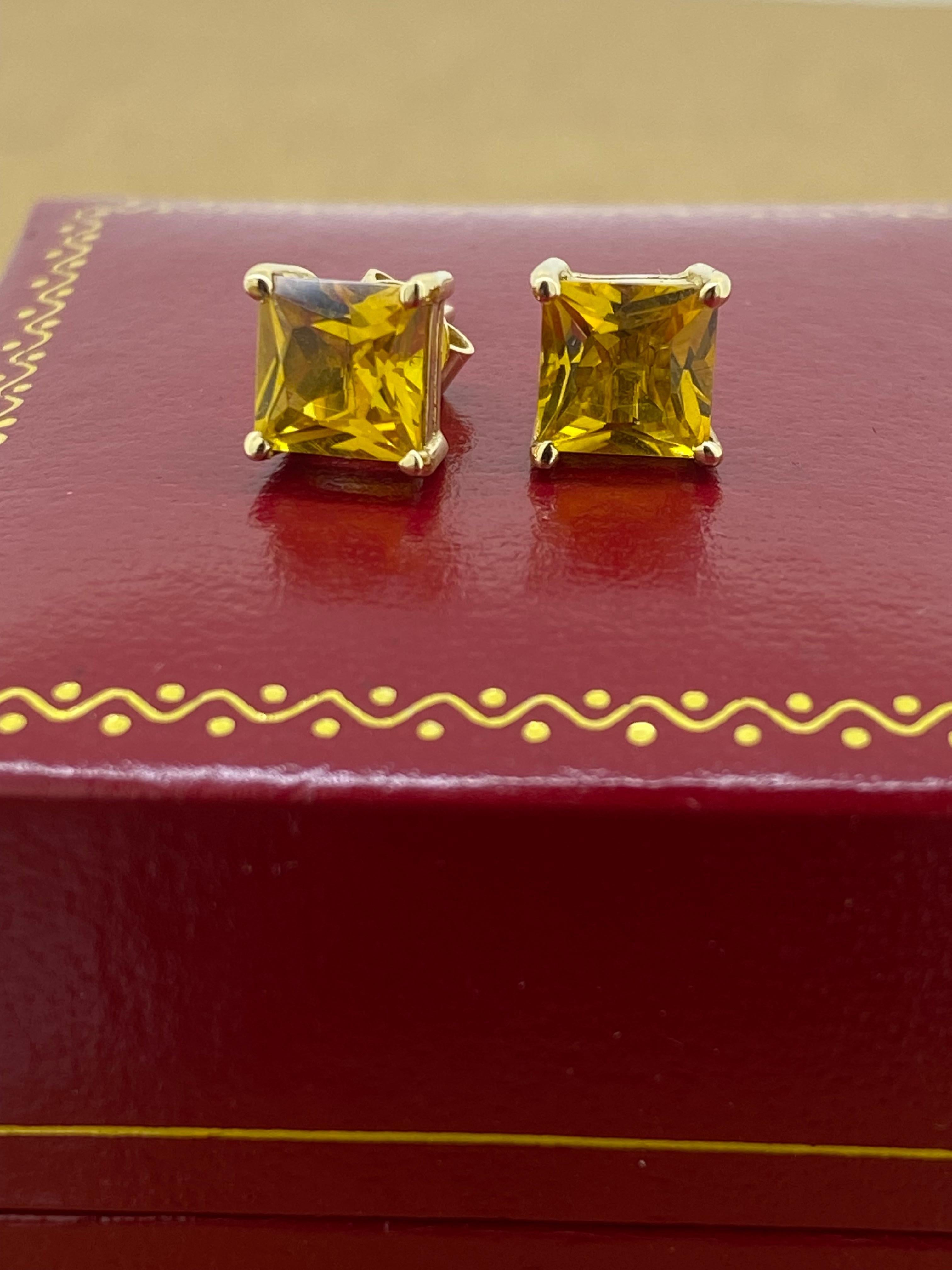 14K Gold & Natural Madeira Type 3.00ct Citrine Stud Earrings. Valued at $1880. For Sale 2