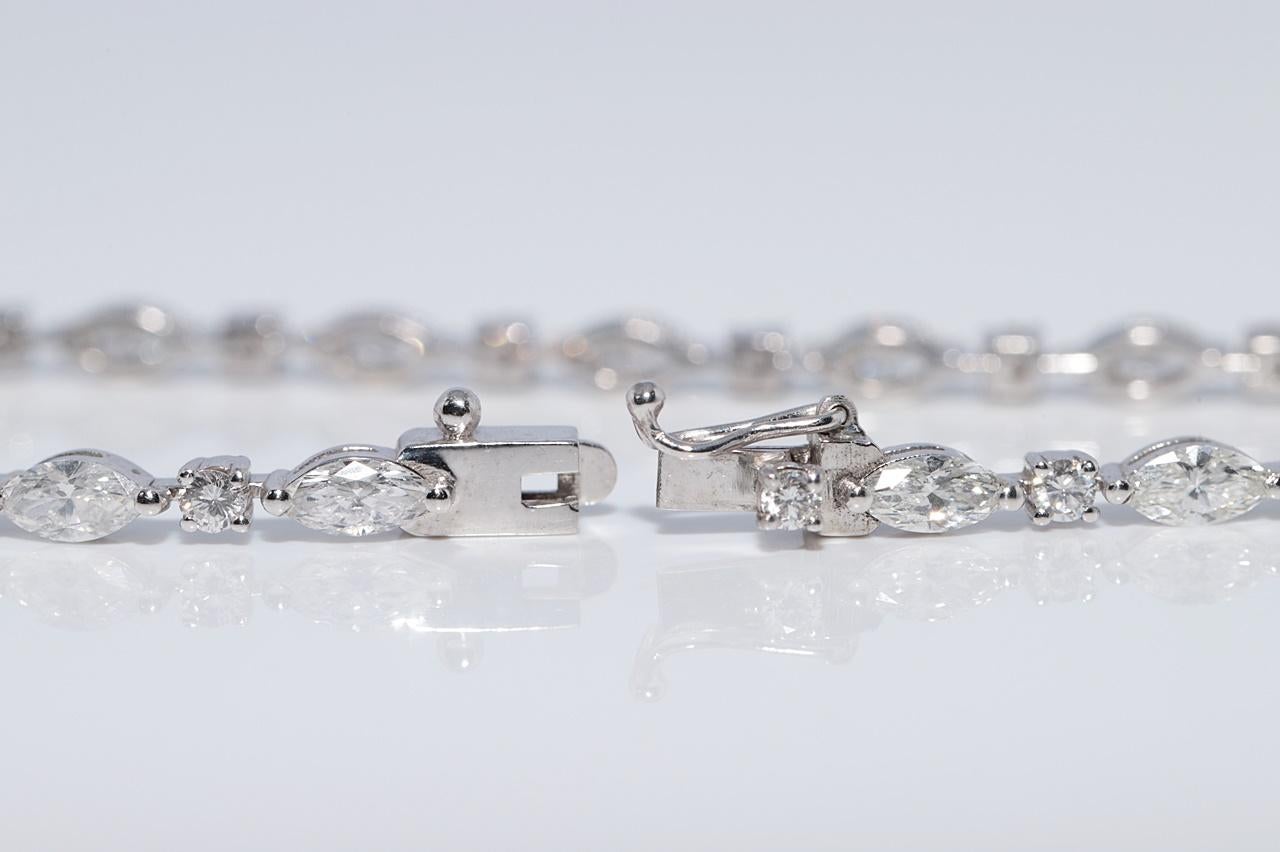 Bracelet de tennis en or 14k orné de diamants naturels taillés en marquise et de diamants taillés en brillant en vente 10