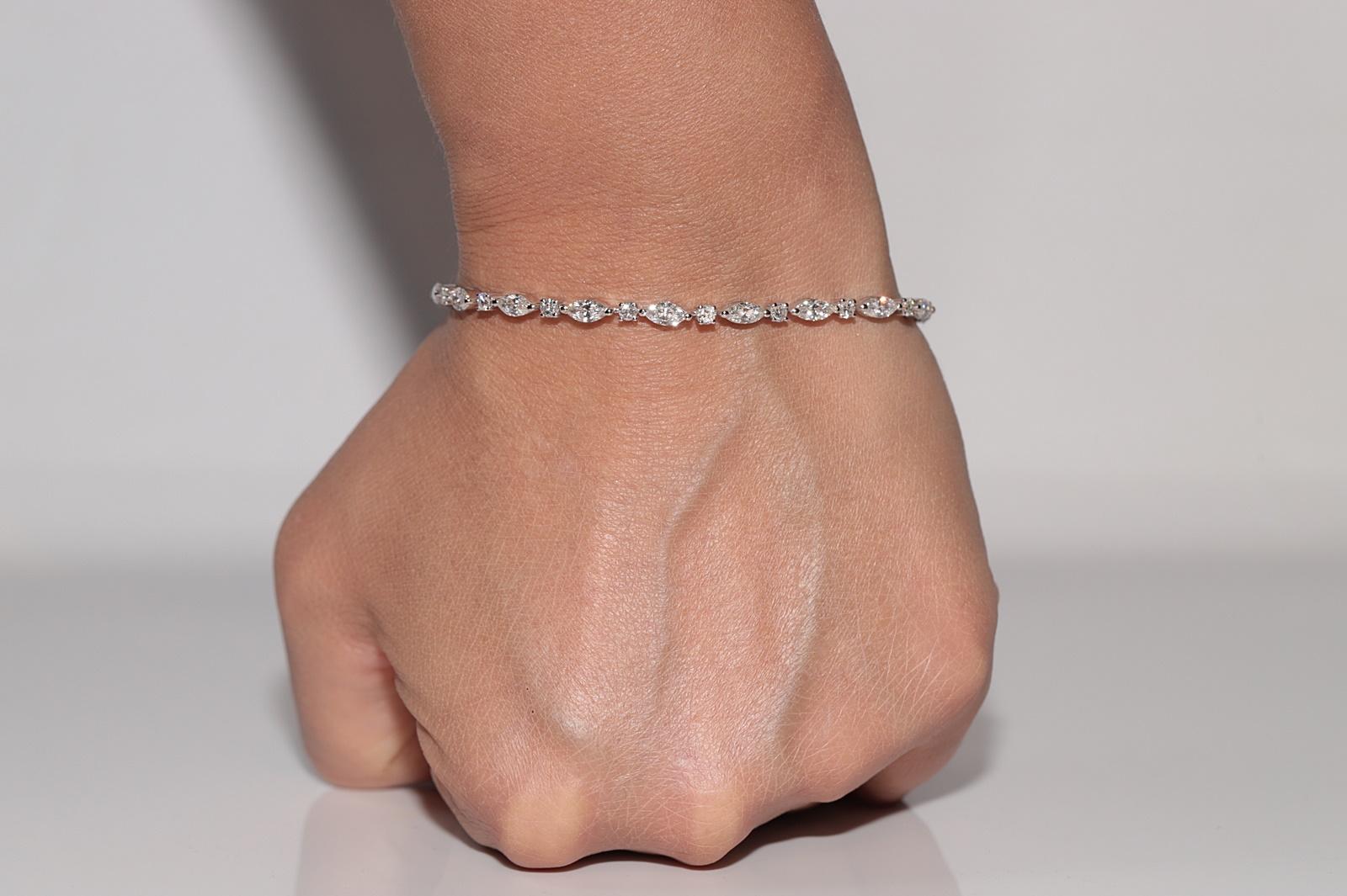 Bracelet de tennis en or 14k orné de diamants naturels taillés en marquise et de diamants taillés en brillant en vente 12