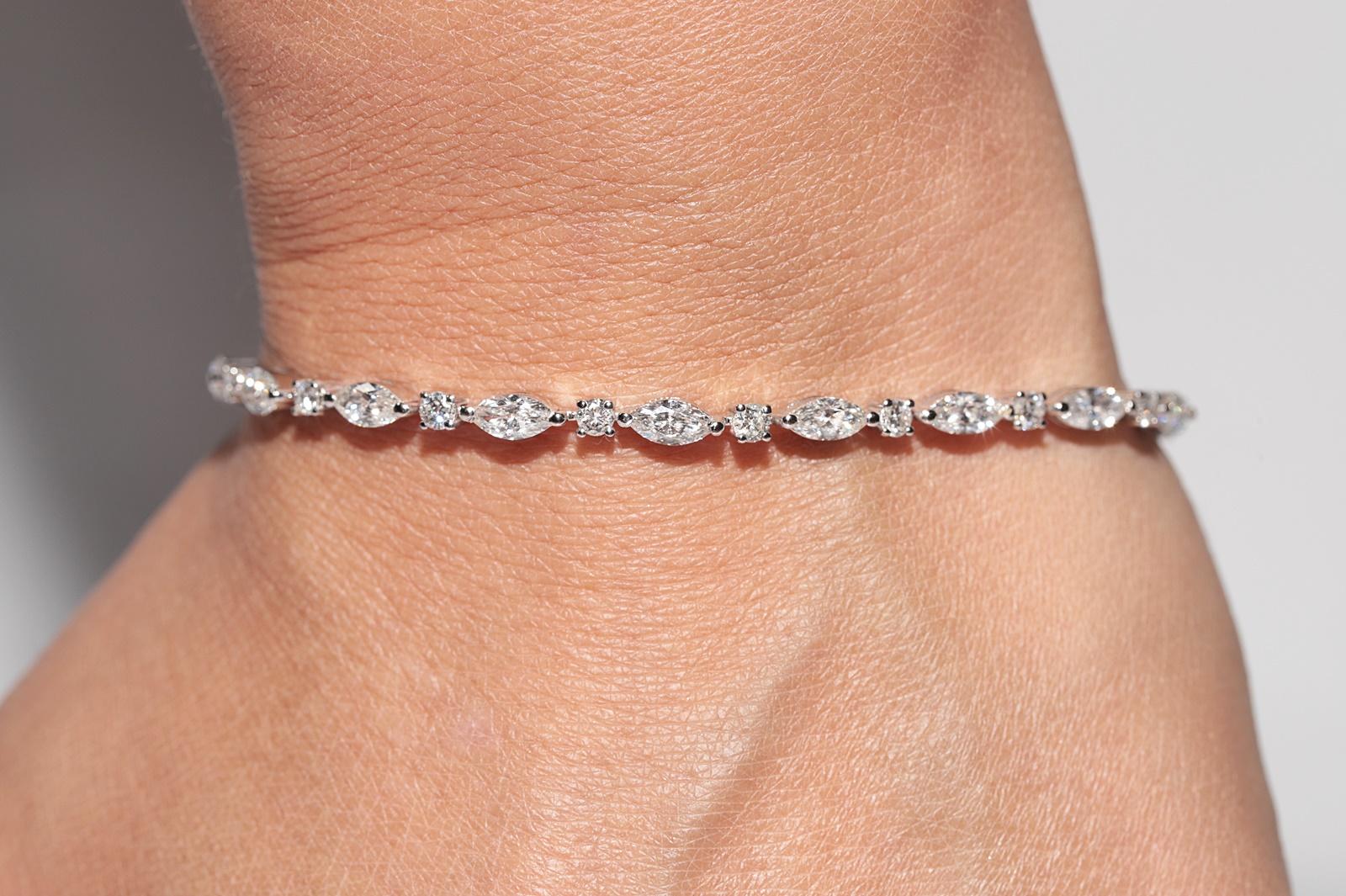 Bracelet de tennis en or 14k orné de diamants naturels taillés en marquise et de diamants taillés en brillant en vente 13