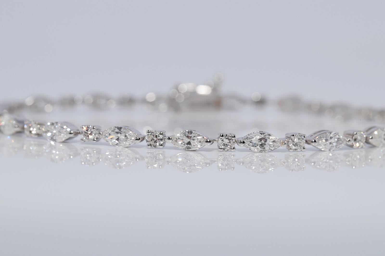 Bracelet de tennis en or 14k orné de diamants naturels taillés en marquise et de diamants taillés en brillant Bon état - En vente à Fatih/İstanbul, 34