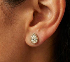 14K Gold Natural Pear Shape Diamond Bezel Set Stud Earrings 0.33 carats