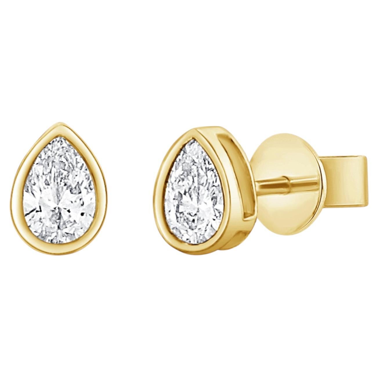 14K Gold Natural Pear Shape Diamond Bezel Set Stud Earrings 0.33 carats