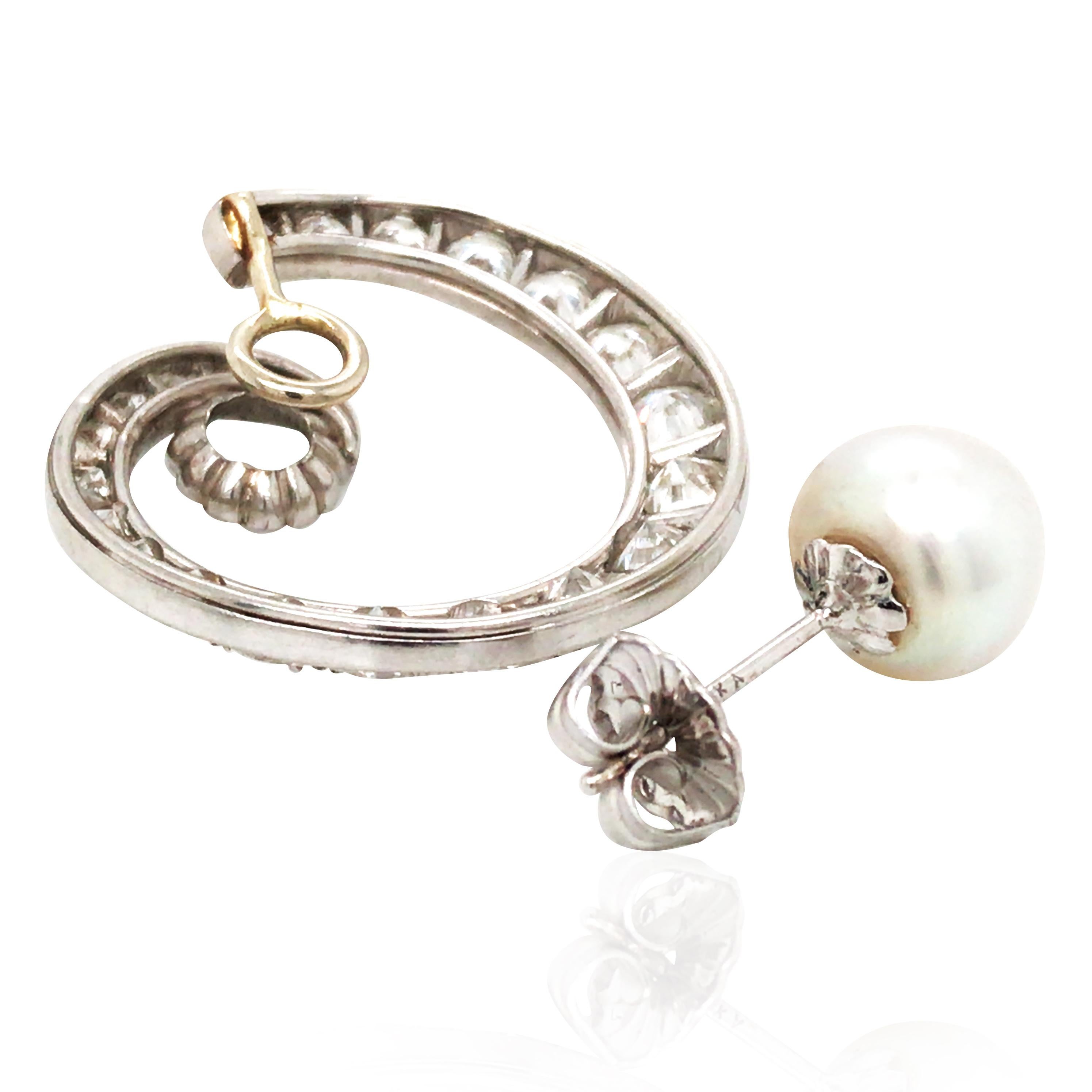 Orecchini con diamanti e perle naturali in oro 14K, GIA In condizioni buone in vendita a New York, NY