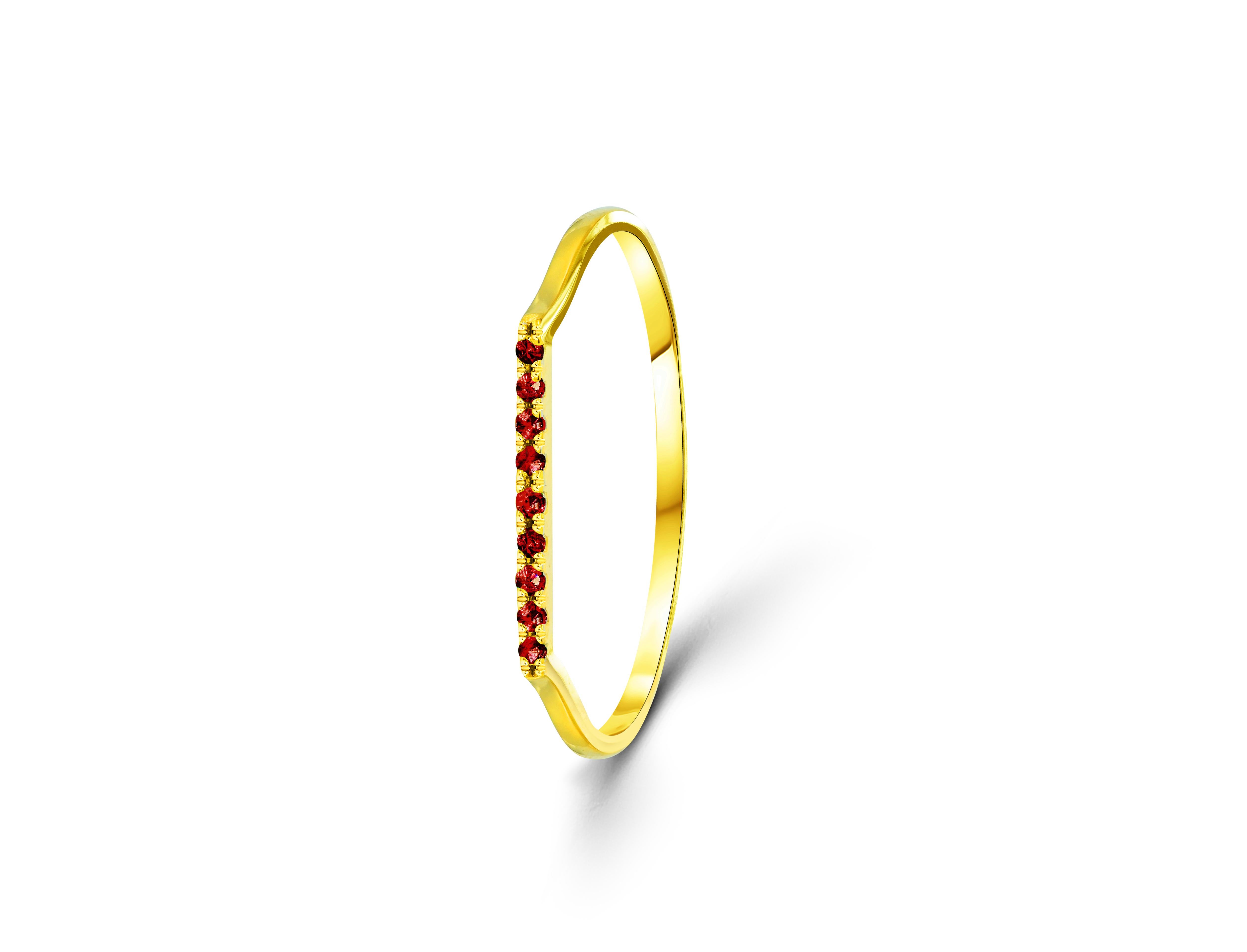 For Sale:  14k Gold Natural Ruby Ring Thin Bar Stacking Ring 5