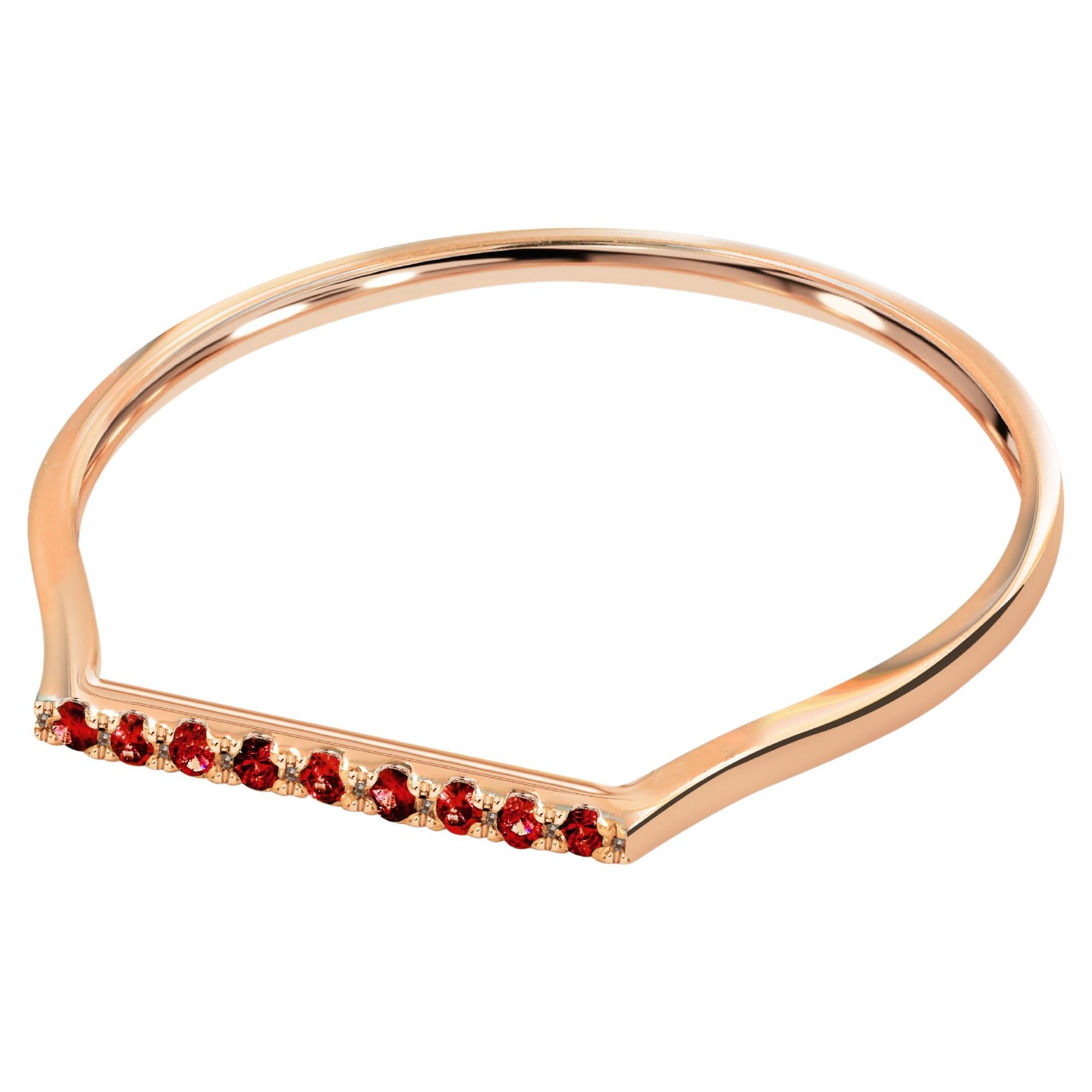 For Sale:  14k Gold Natural Ruby Ring Thin Bar Stacking Ring