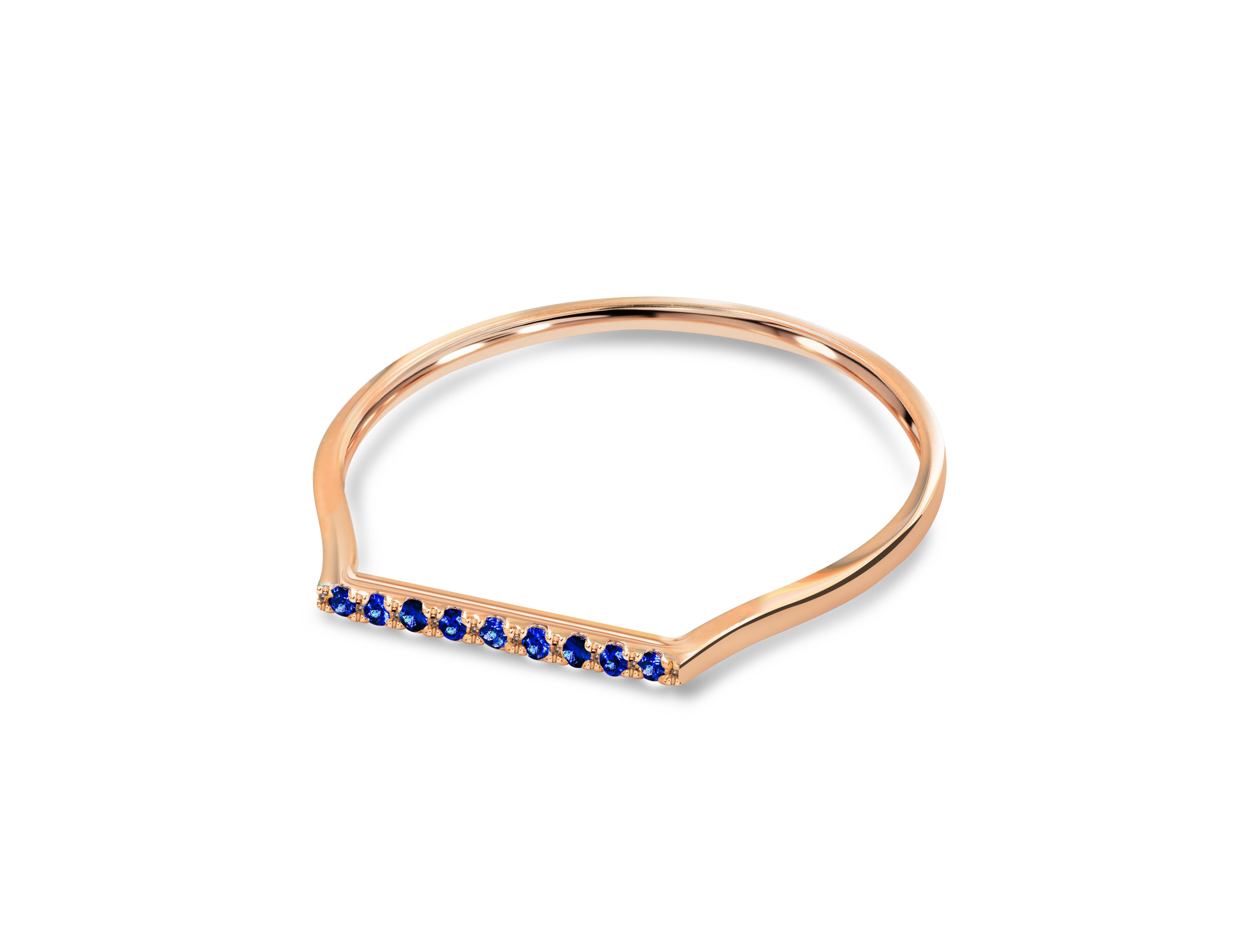 For Sale:  14k Gold Natural Sapphire Ring Thin Stacking Gold Ring 2