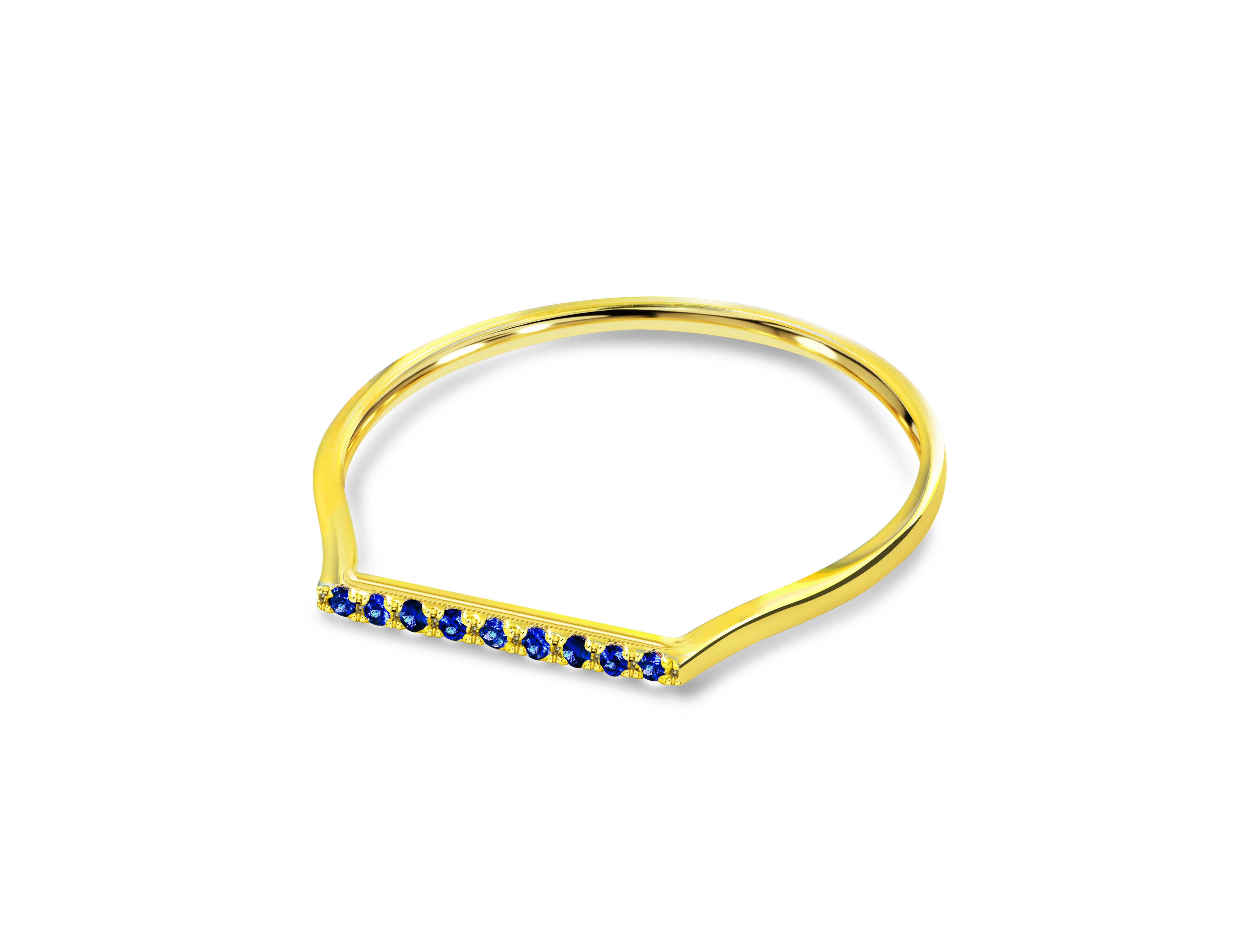 For Sale:  14k Gold Natural Sapphire Ring Thin Stacking Gold Ring 3
