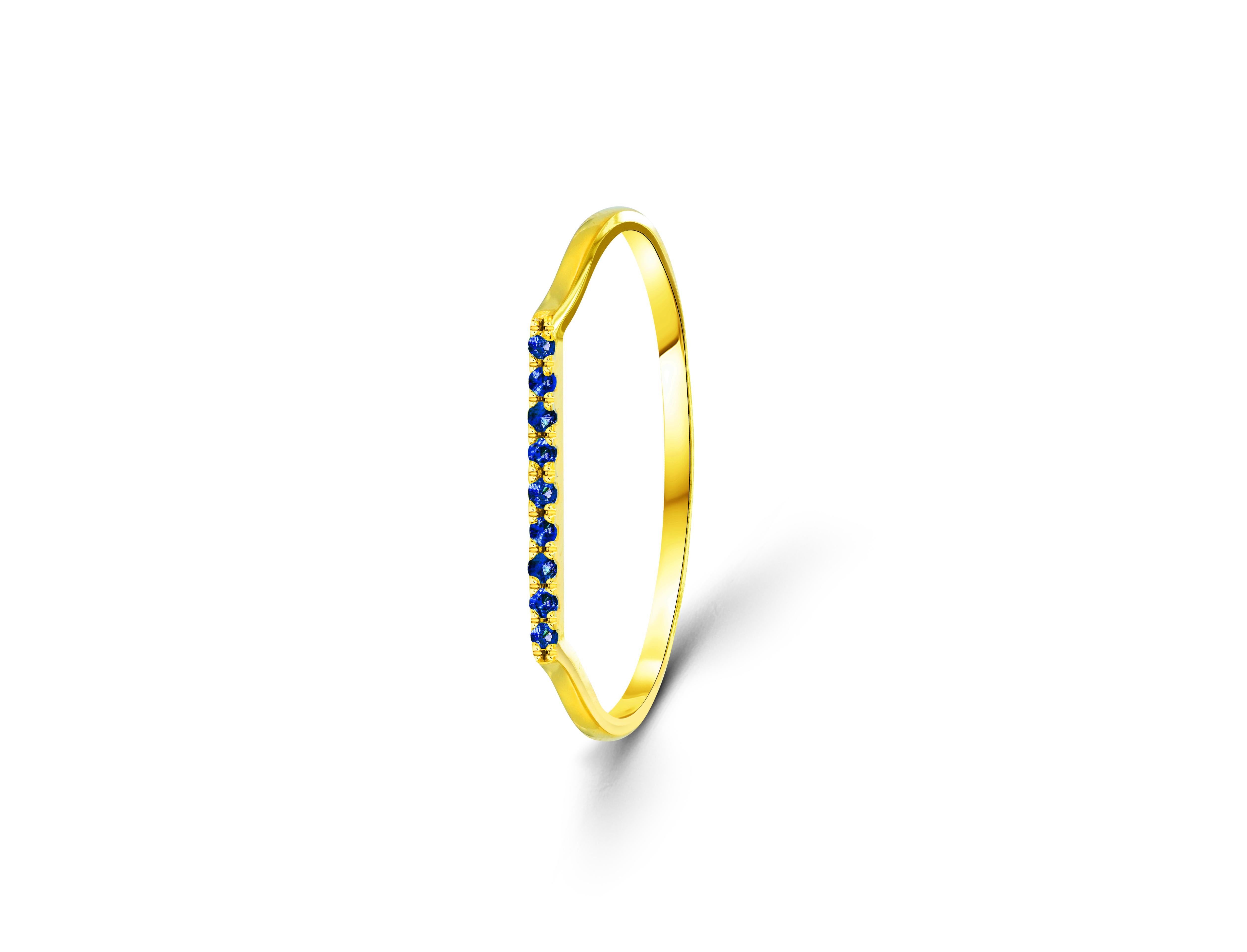 For Sale:  14k Gold Natural Sapphire Ring Thin Stacking Gold Ring 5