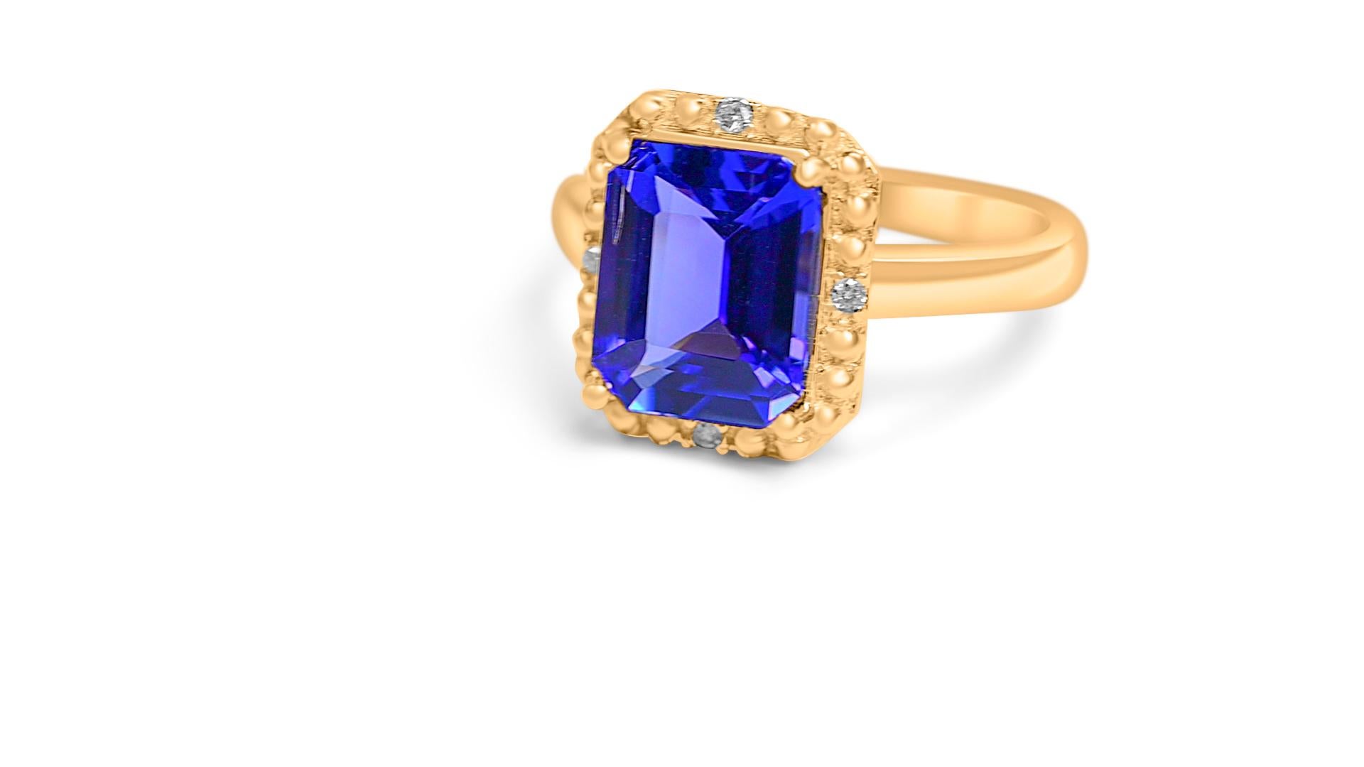 Art Deco 14K Gold Natural Tanzanite Halo Ring 3.33 Ctw Bridal Wedding Ring Jewelry  For Sale