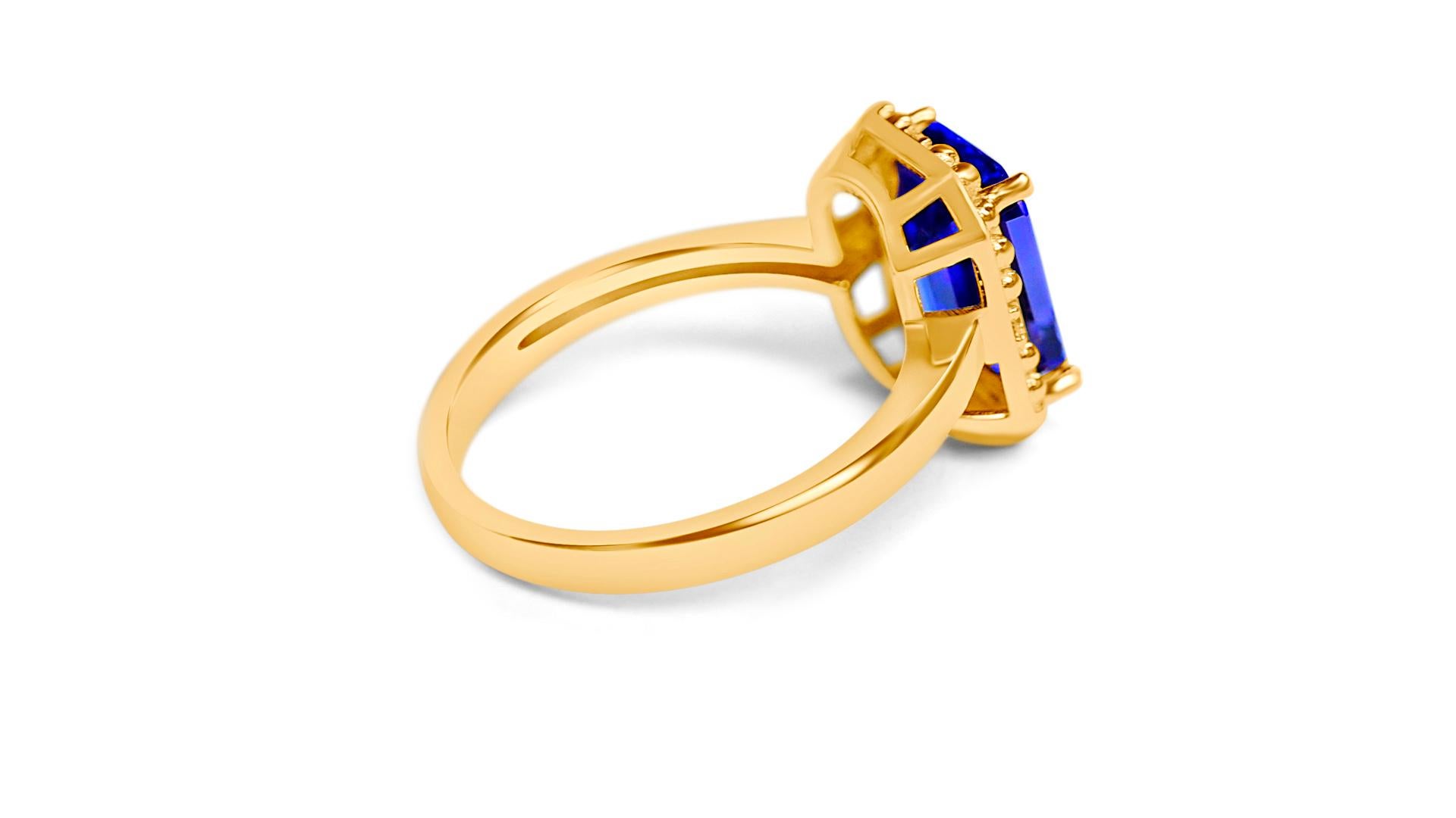 Octagon Cut 14K Gold Natural Tanzanite Halo Ring 3.33 Ctw Bridal Wedding Ring Jewelry  For Sale