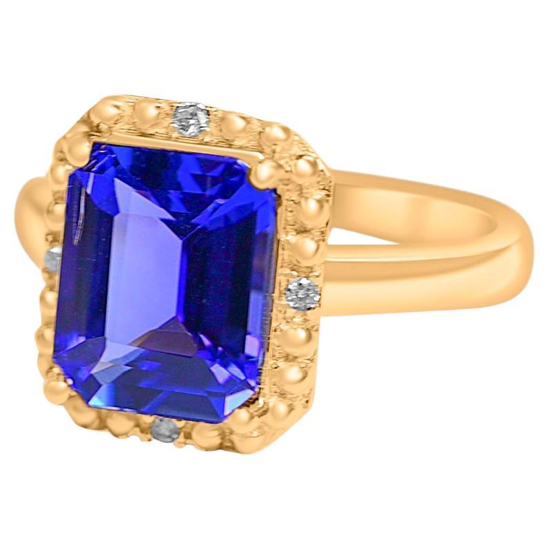 14K Gold Natural Tanzanite Halo Ring 3.33 Ctw Bridal Wedding Ring Jewelry  For Sale