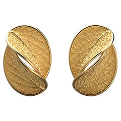 14k Gold Nature Inspired Ohrstecker mit Leaf Design, Italienischer Fine Jewelry