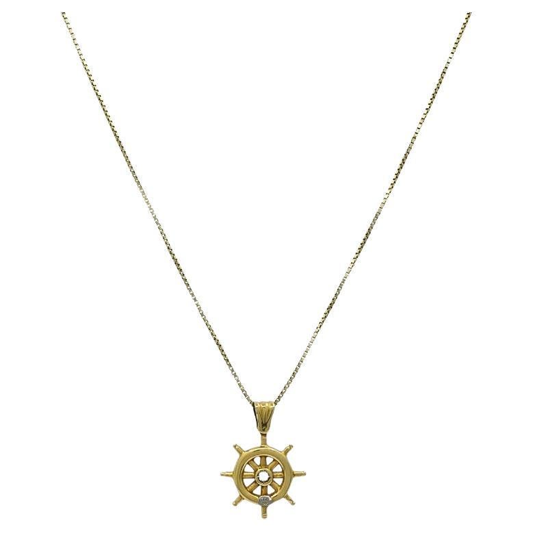 Collier avec pendentif roue nautique en or 14K Accent diamant