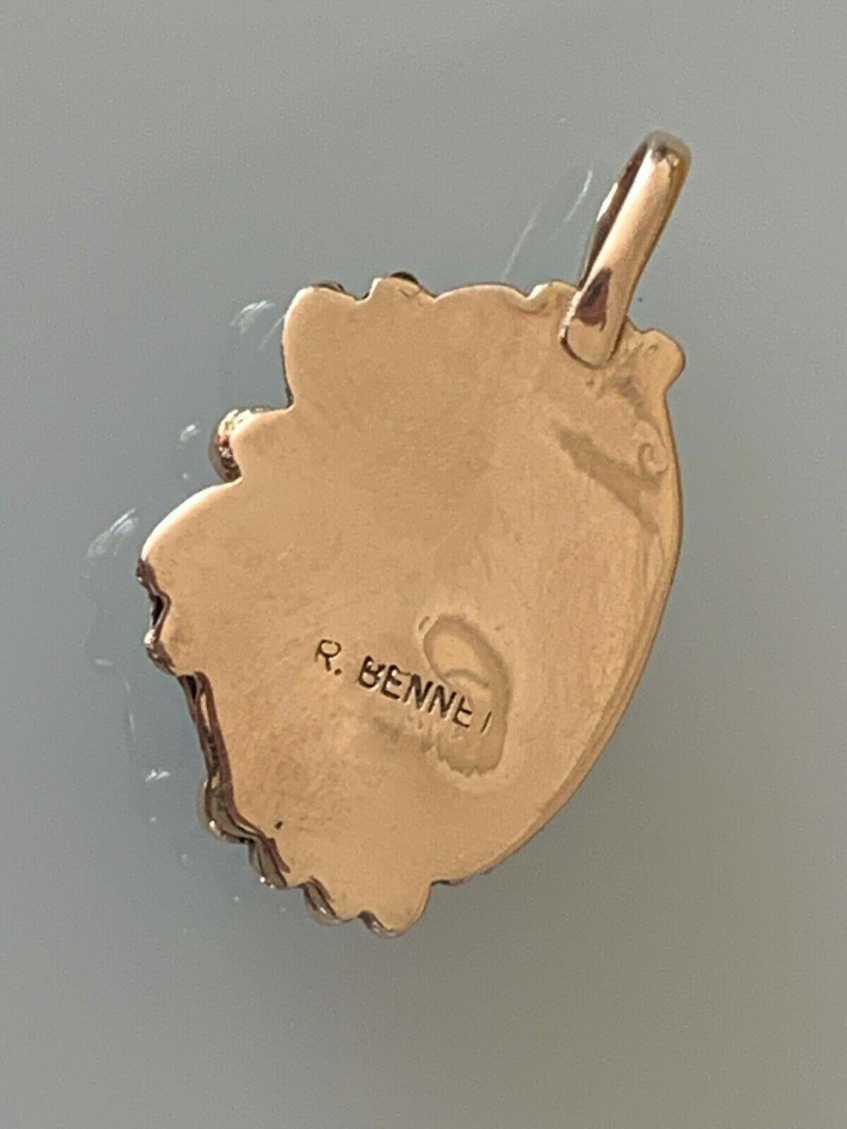 Native American 14k Gold Navajo Turquoise Set Pendant by Ray Bennet
