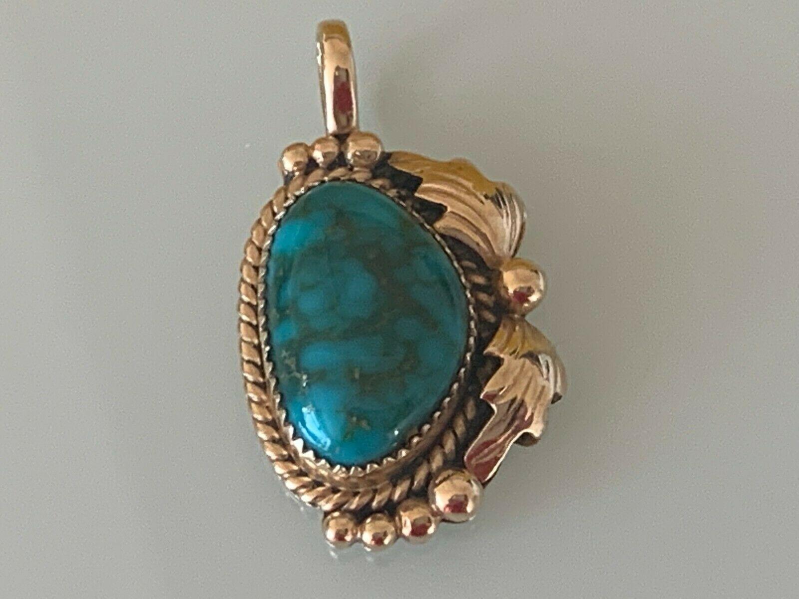 Women's or Men's 14k Gold Navajo Turquoise Set Pendant by Ray Bennet