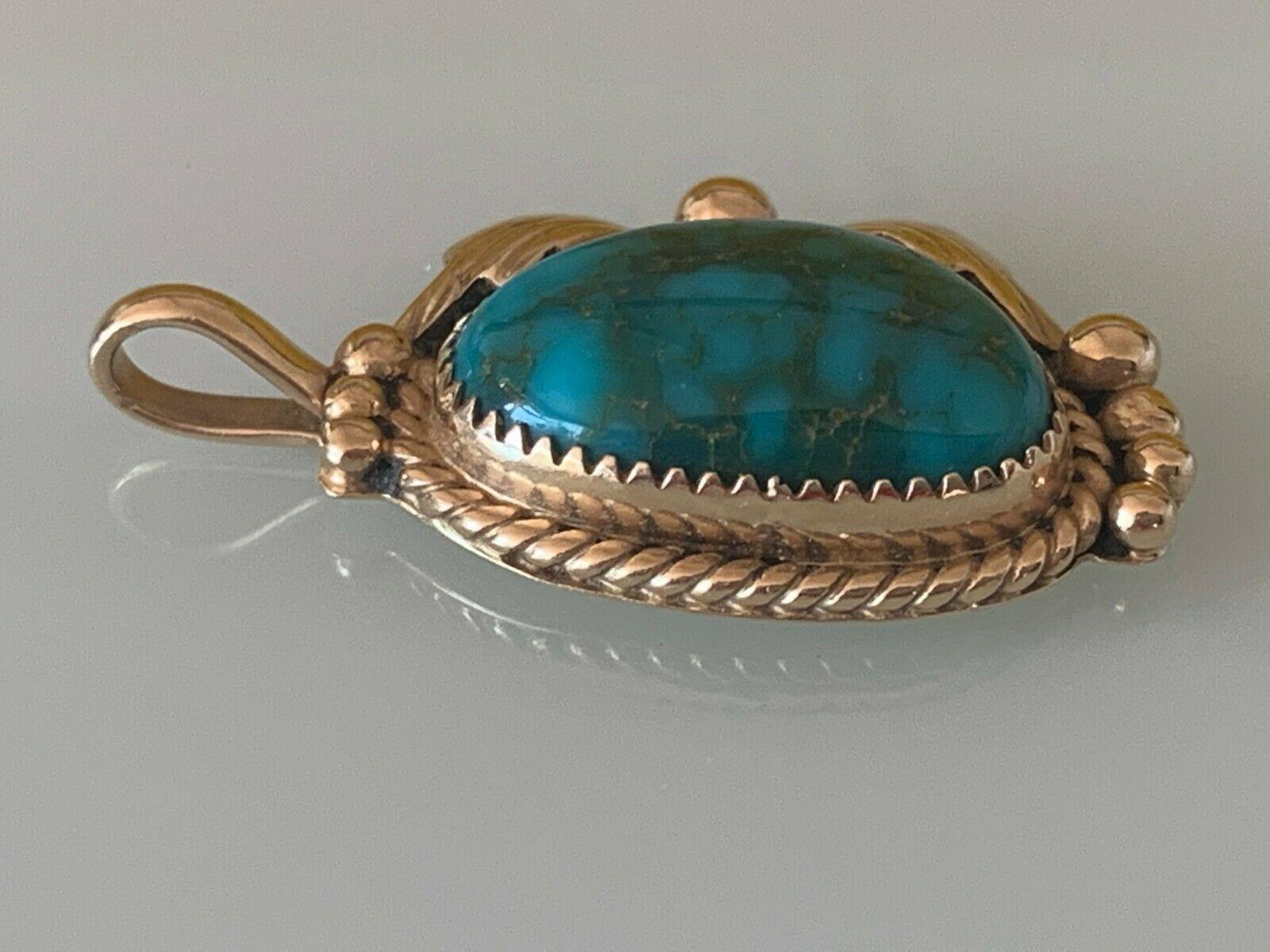 14k Gold Navajo Turquoise Set Pendant by Ray Bennet 2