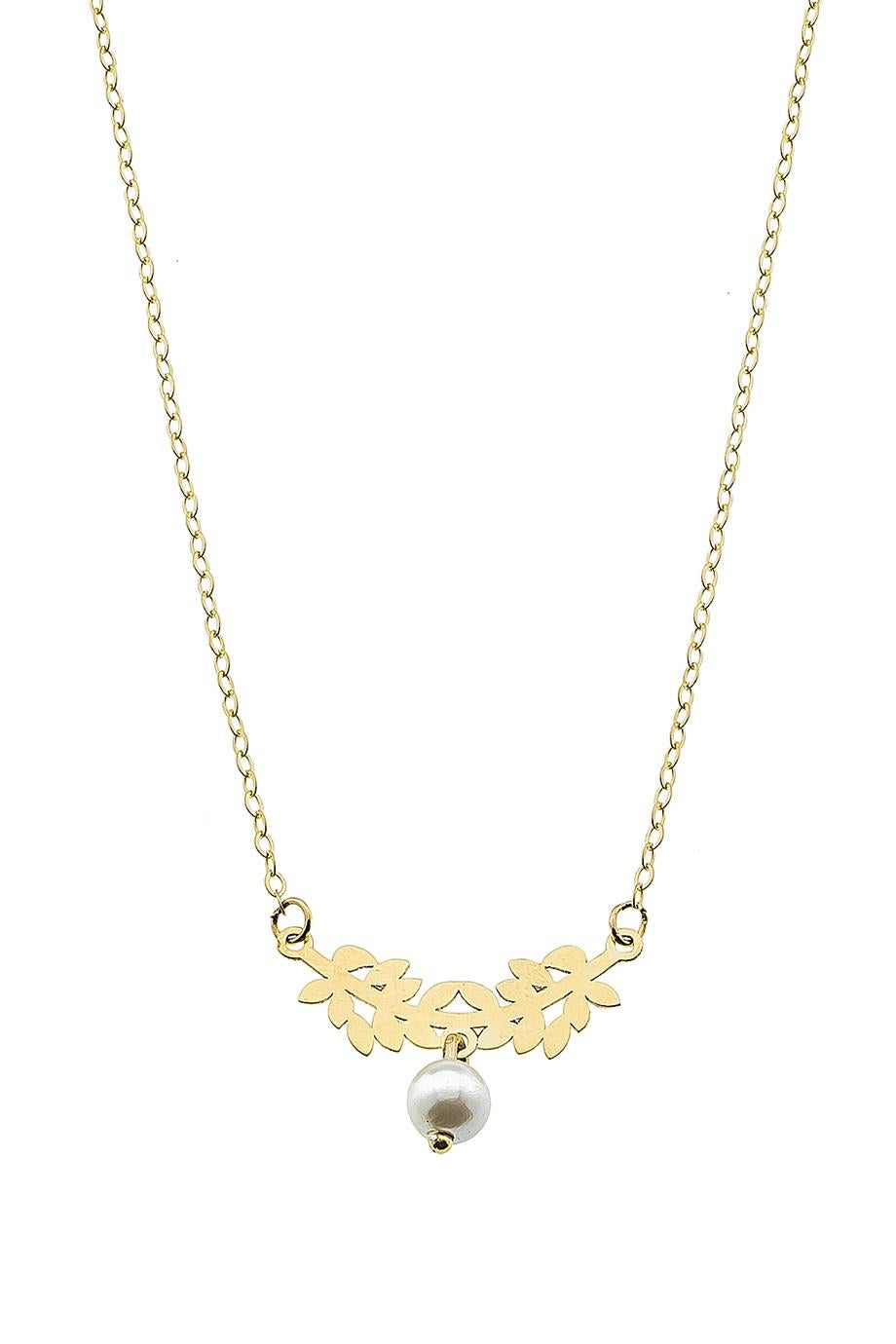 Ball Cut 14k gold neckace with pearl For Sale