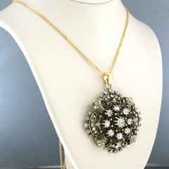 Collar y colgante de oro de 14 quilates con diamantes talla mina vieja y rosa de hasta 2,20 ct