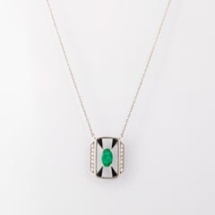 14K Gold Necklace, Emerald Stone and Diamond Stone Necklace