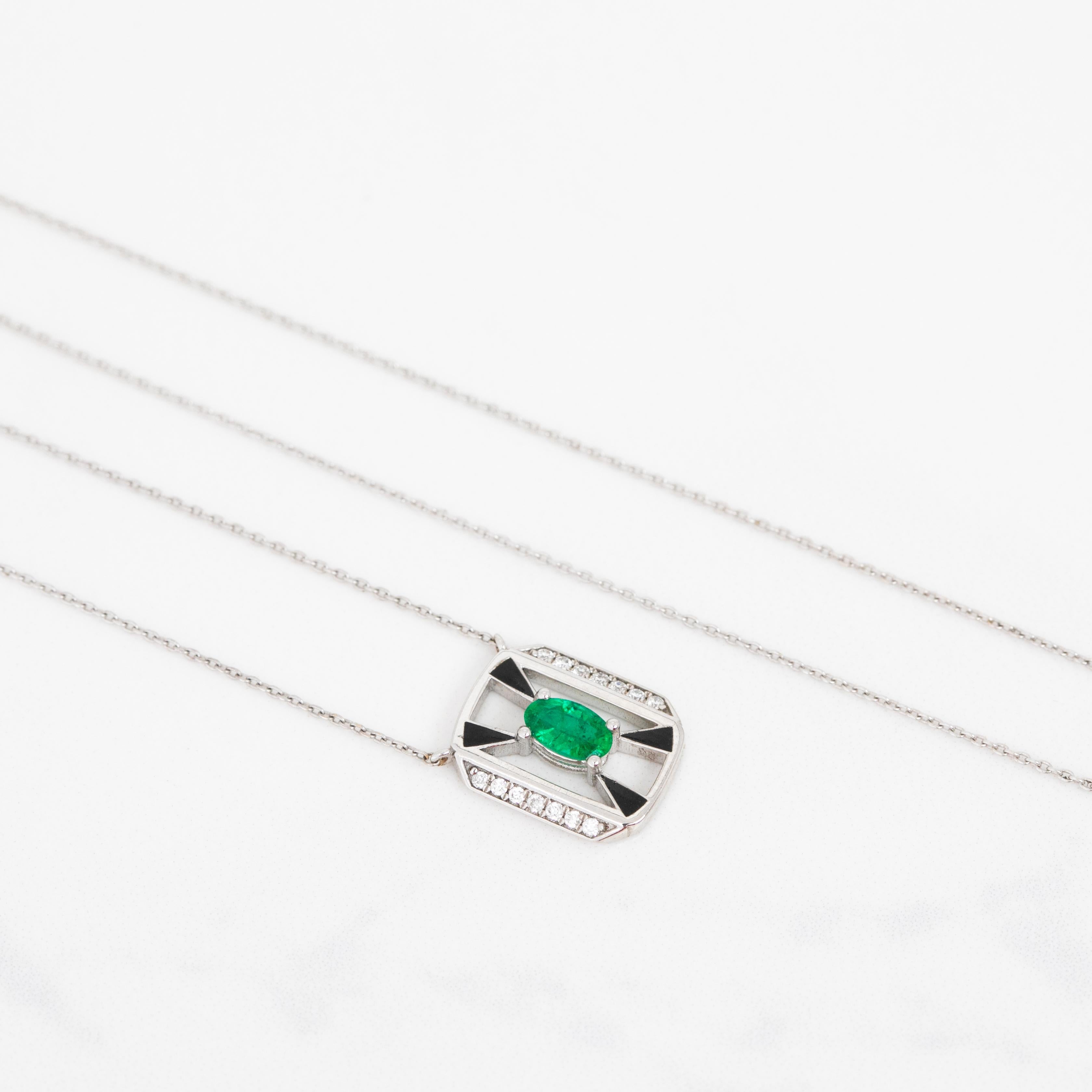 Emerald Cut 14K Gold Necklace, Emerald Stone and Diamond Stone Necklace For Sale