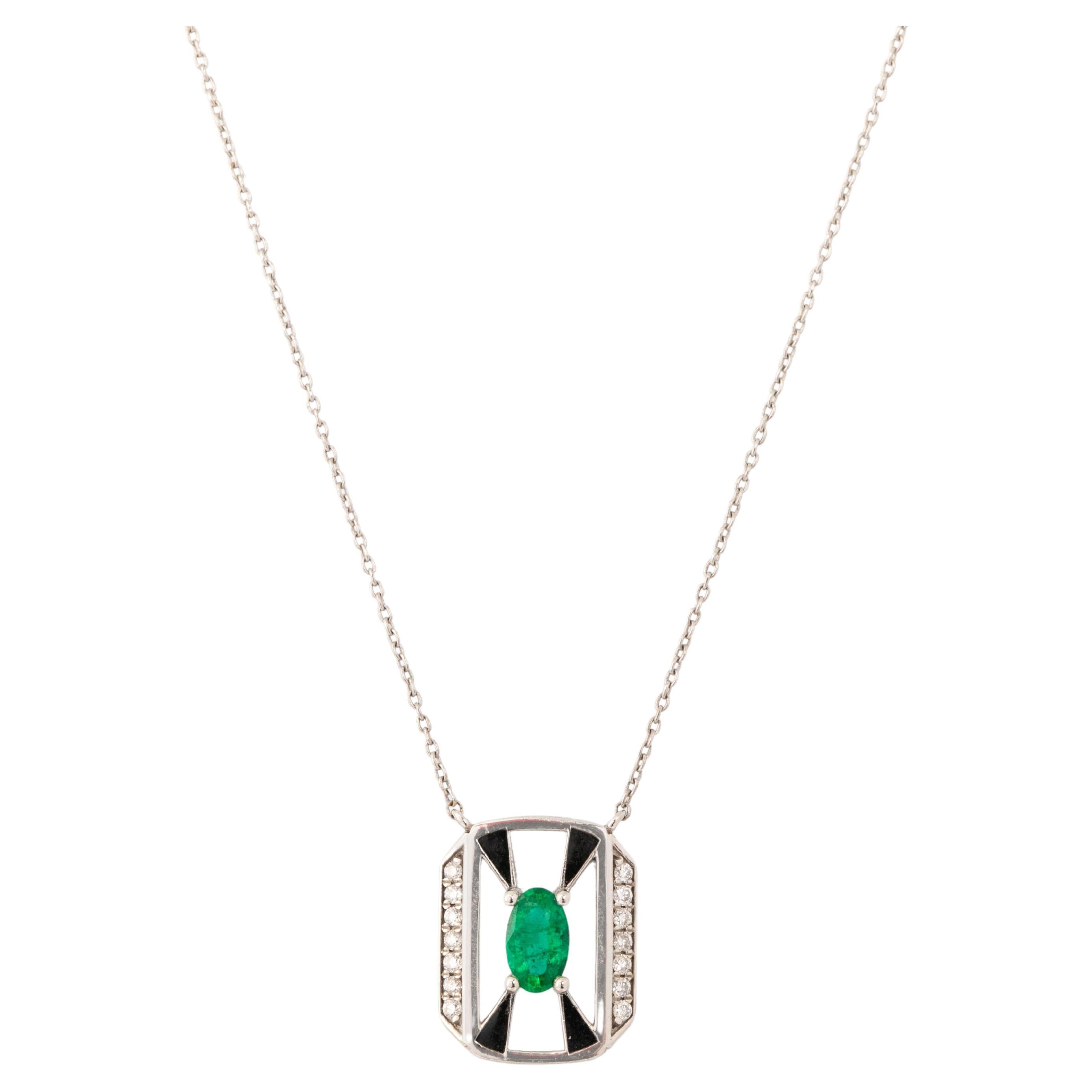 14K Gold Necklace, Emerald Stone and Diamond Stone Necklace