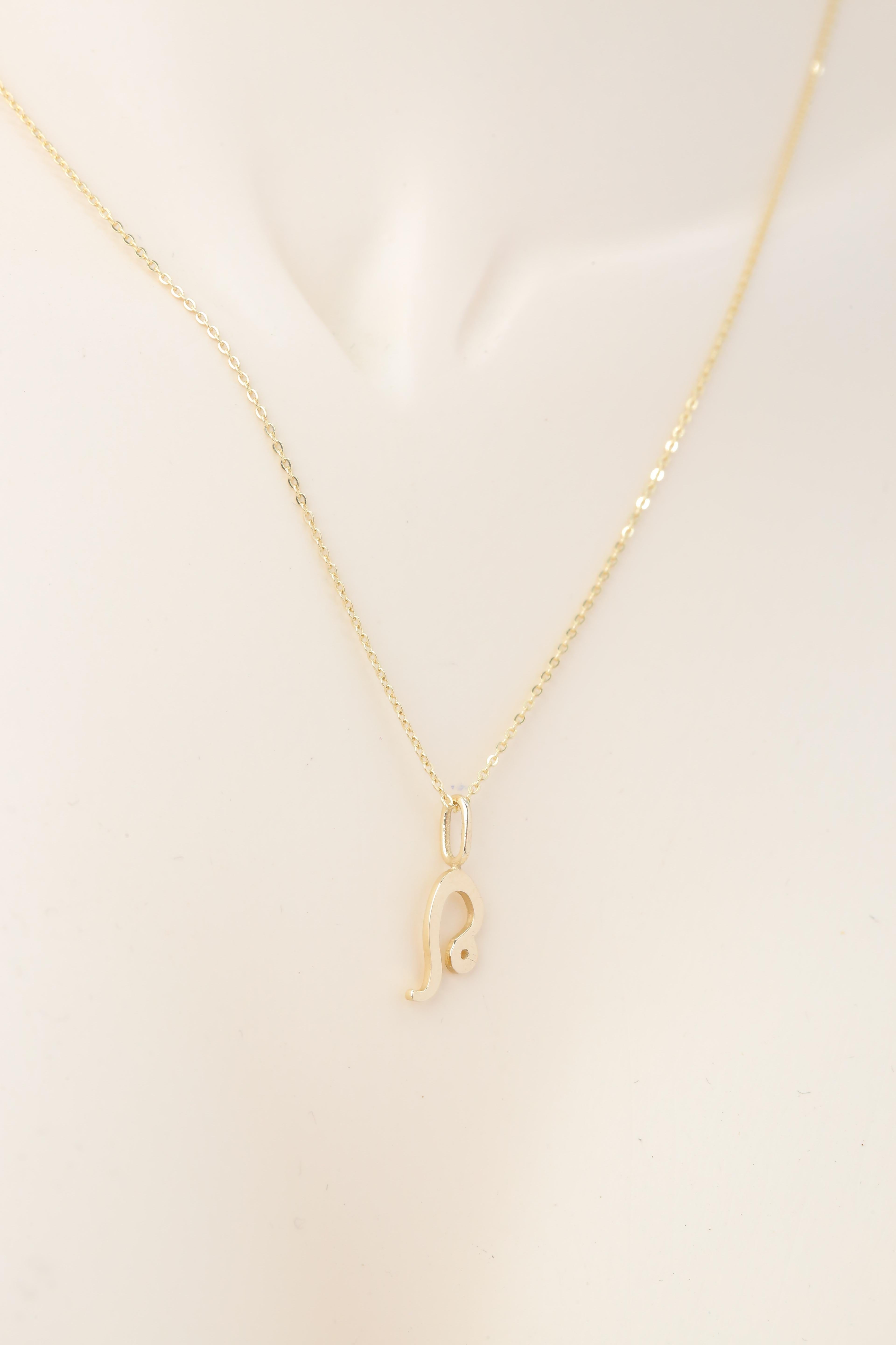 14k Gold Necklace Leo Sign Symbol Zodiac Collection Necklace In New Condition For Sale In ISTANBUL, TR