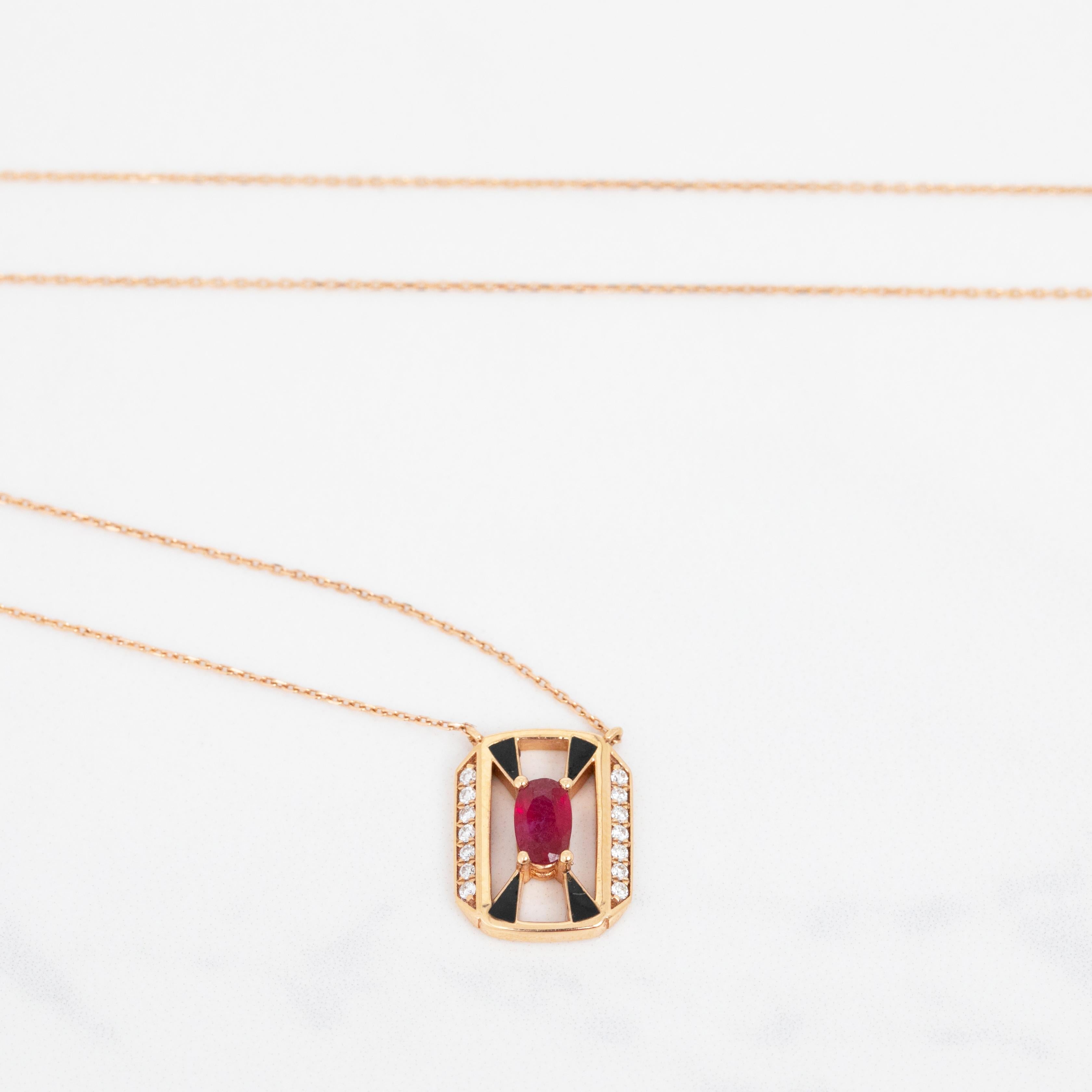 De las mujeres Collar de Oro de 14K, Piedra de Rubí y Piedra de Diamante en venta