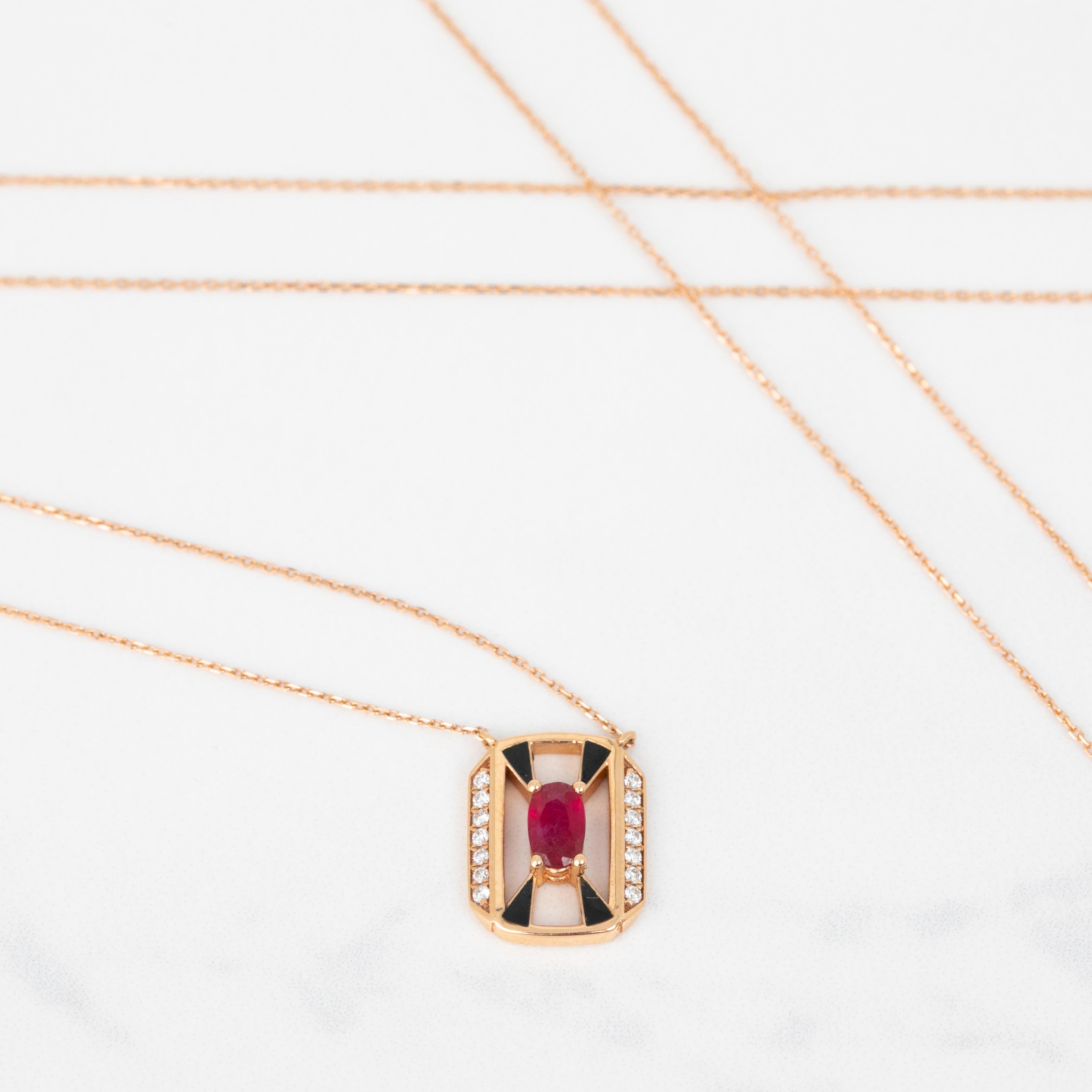 Collar de Oro de 14K, Piedra de Rubí y Piedra de Diamante en venta 1