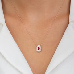 14K Gold Necklace, Ruby Stone and Moissanite Stone Necklace
